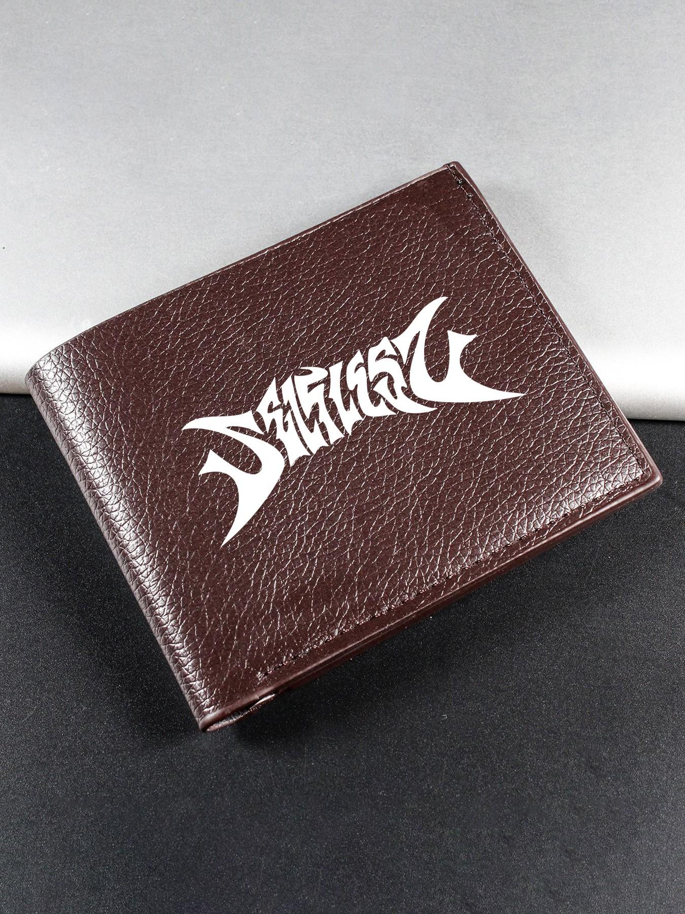 Neutral Gothic Print Foldable Wallet, Unisex Street Style Card Holder, PU Leather, Casual, Ideal for Daily Use, Travel, Birthday Gift