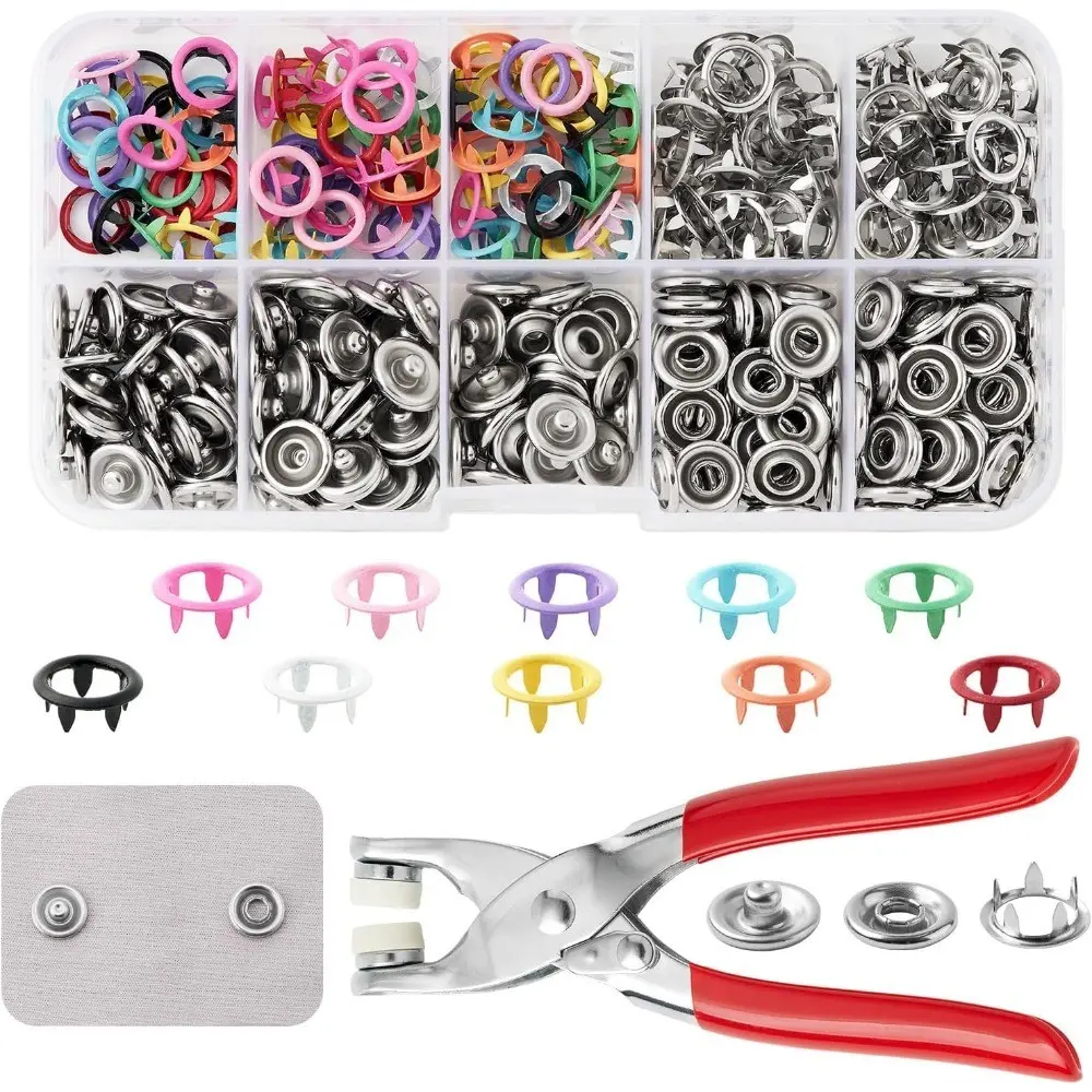 Buckle & Pliers Set, Includes 50 Pcs Invisible Colored Metal Buckles & 1 Manual Pressure Pliers, Household Sewing Accessories Sewing Supplies Crafts Sewing Kit for DIY Handicraft Clothing & Hats, Sewing Tools, Sewing Products, Crafting Sewing Tools
