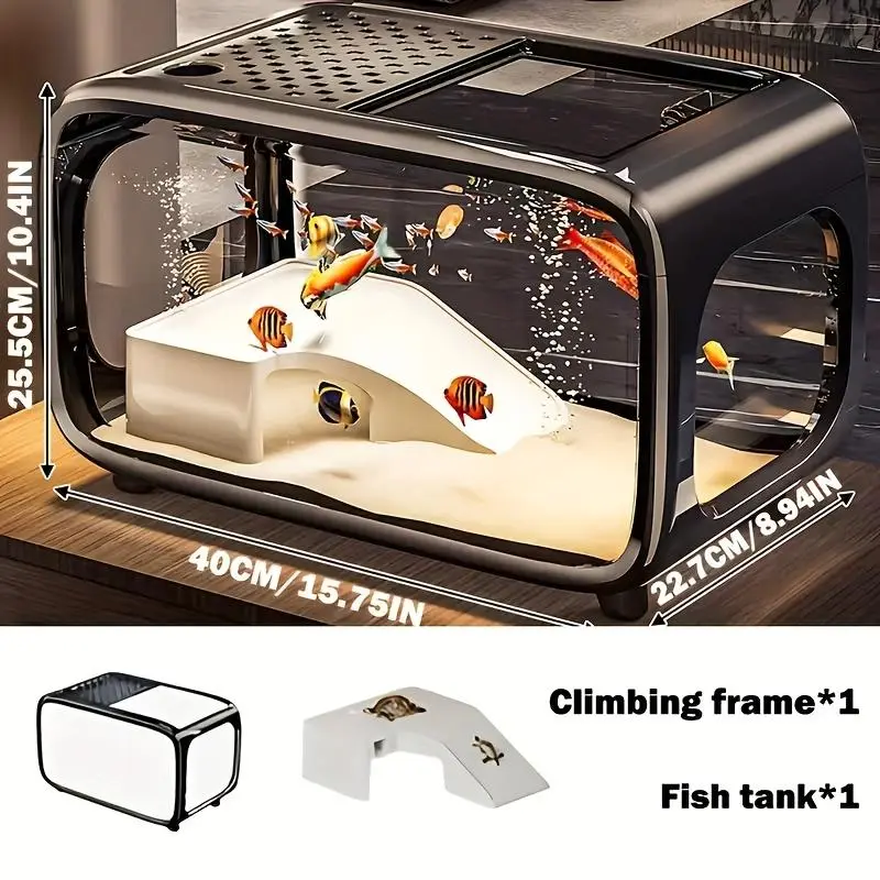 Modern Desktop Eco Fish Tank - Oversized Panoramic Aquarium with Multiple Color Options for Home and Office Decoration