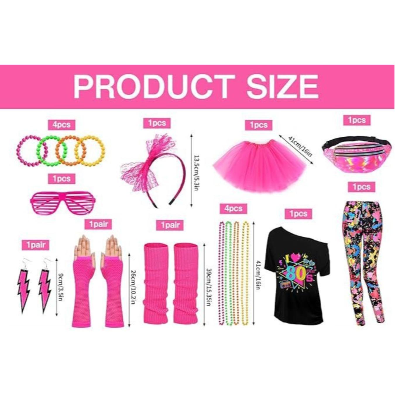 80s Drop Shoulder T-Shirt Tutu Skirt Leopard Skinny Pants Costume Set With Waist Bag Headband Necklace Bracelet Earrings Foot Covers For Bar Music Party Stage Performance