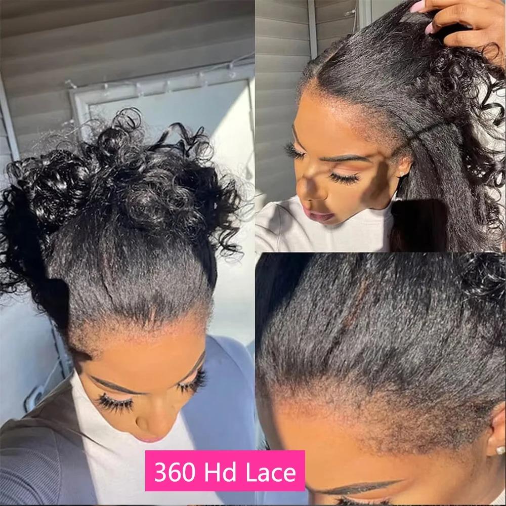 Bling Hair 200% High Density Kinky Straight 360 Lace Front Wigs Human Hair Glueless Brazilian Yaki Straight 13x6 HD Lace Frontal Wig Preplucked Remy Hair Half Wigs With Drawstring 3 in 1 Fast install Wig #TikTokShopHolidayHaul