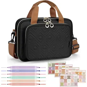 Bible Cover Case for Women, Large Bible Carrying Bag with Shoulder Strap, Bible Study Supplies Bible Journaling Kit Book Case with Bible Highlighters Tabs, Great Gift for Lady (Black)