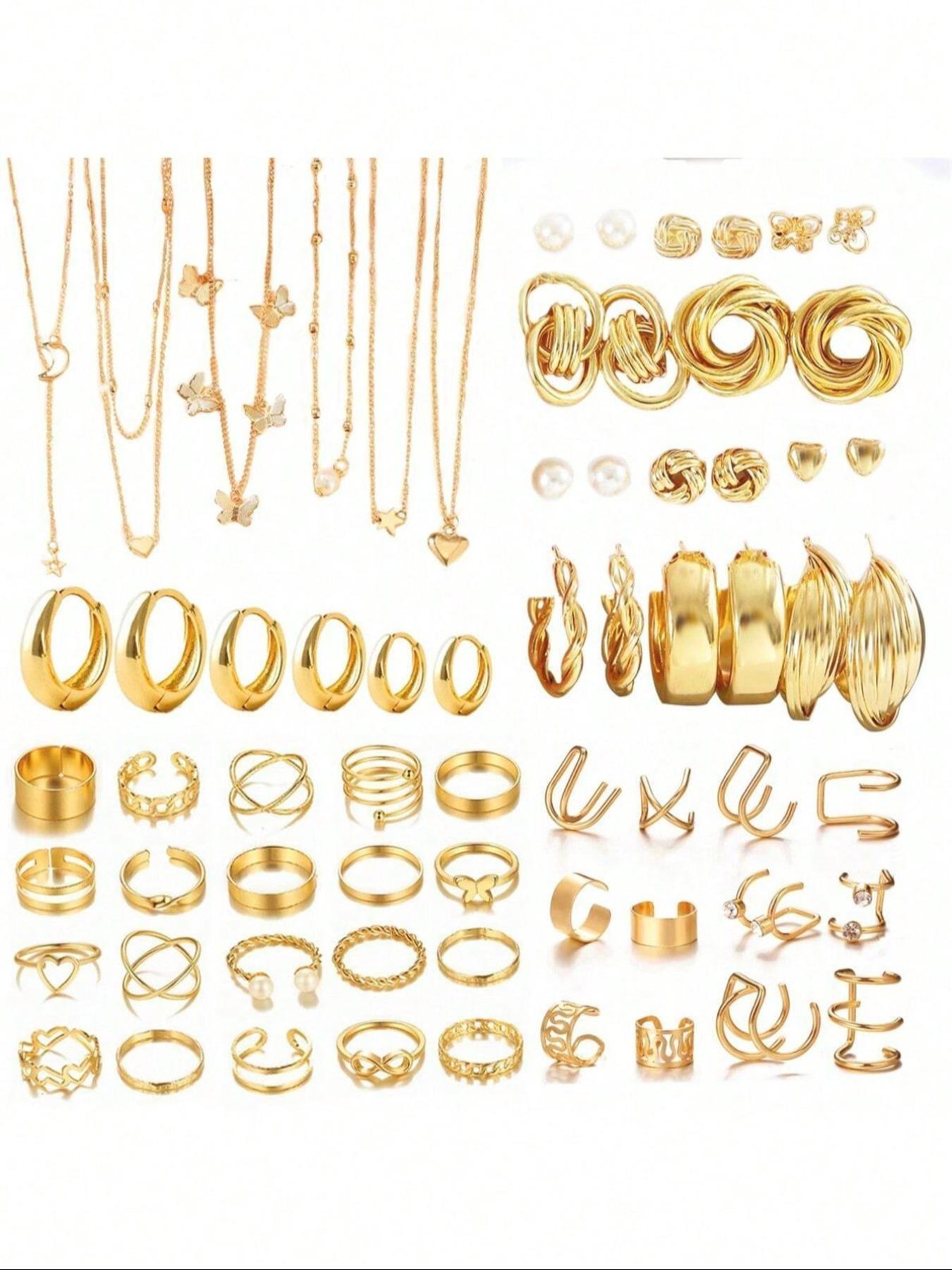 35/42/62/68/86 Pieces Elegant Vintage Fashion Matching Jewelry Set, Featuring Layered Y-Shaped Necklace, Earrings, Rings, Bracelets, Unique Floral & Geometric Designs for Everyday & Party Wear