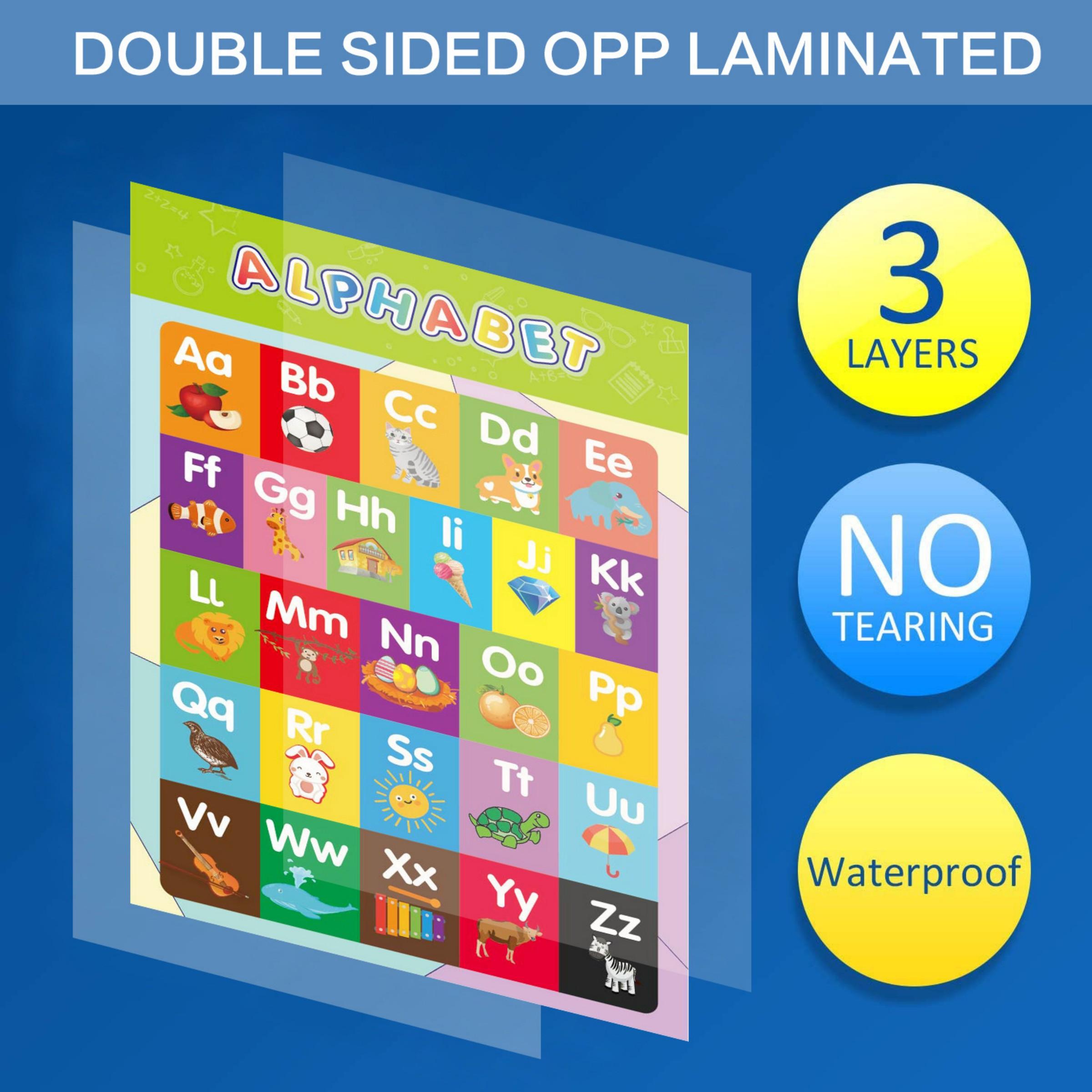 18-Piece Large Pre-K Poster Set (11x16.5 Inches), Modern Laminated Learning Charts for Toddlers, Alphabet Learning Chart, Perfect Home & Classroom Wall Decor, Classroom Supplies Charts