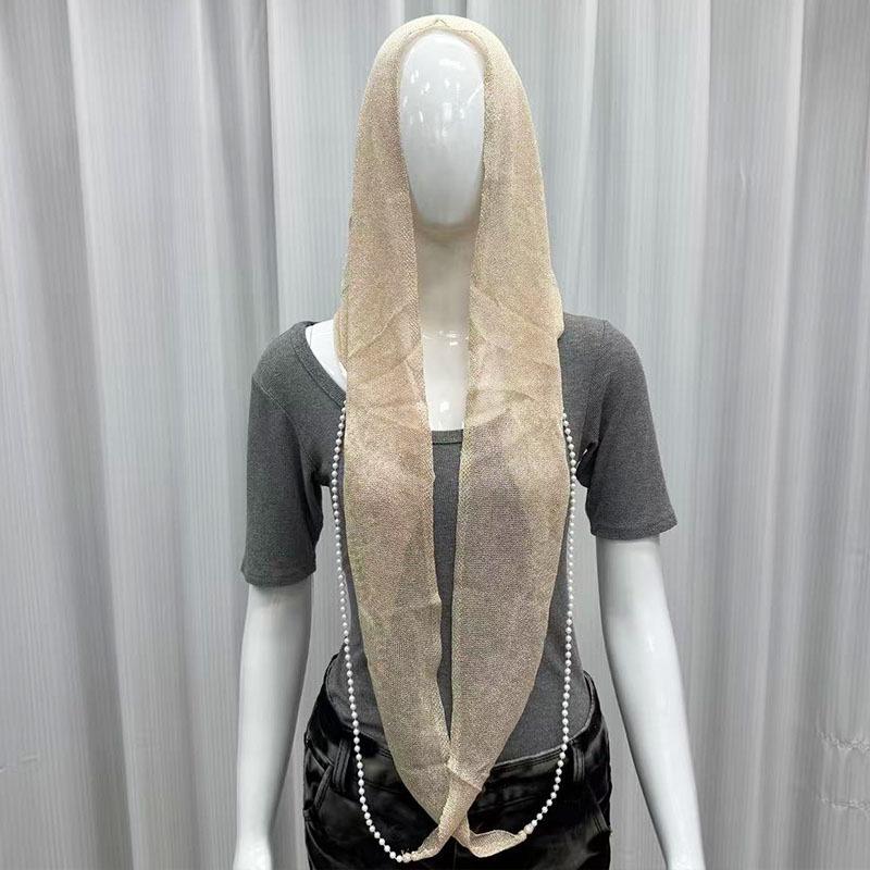 Pearl chain bright silk hooded scarf summer breathable sun protection veil
