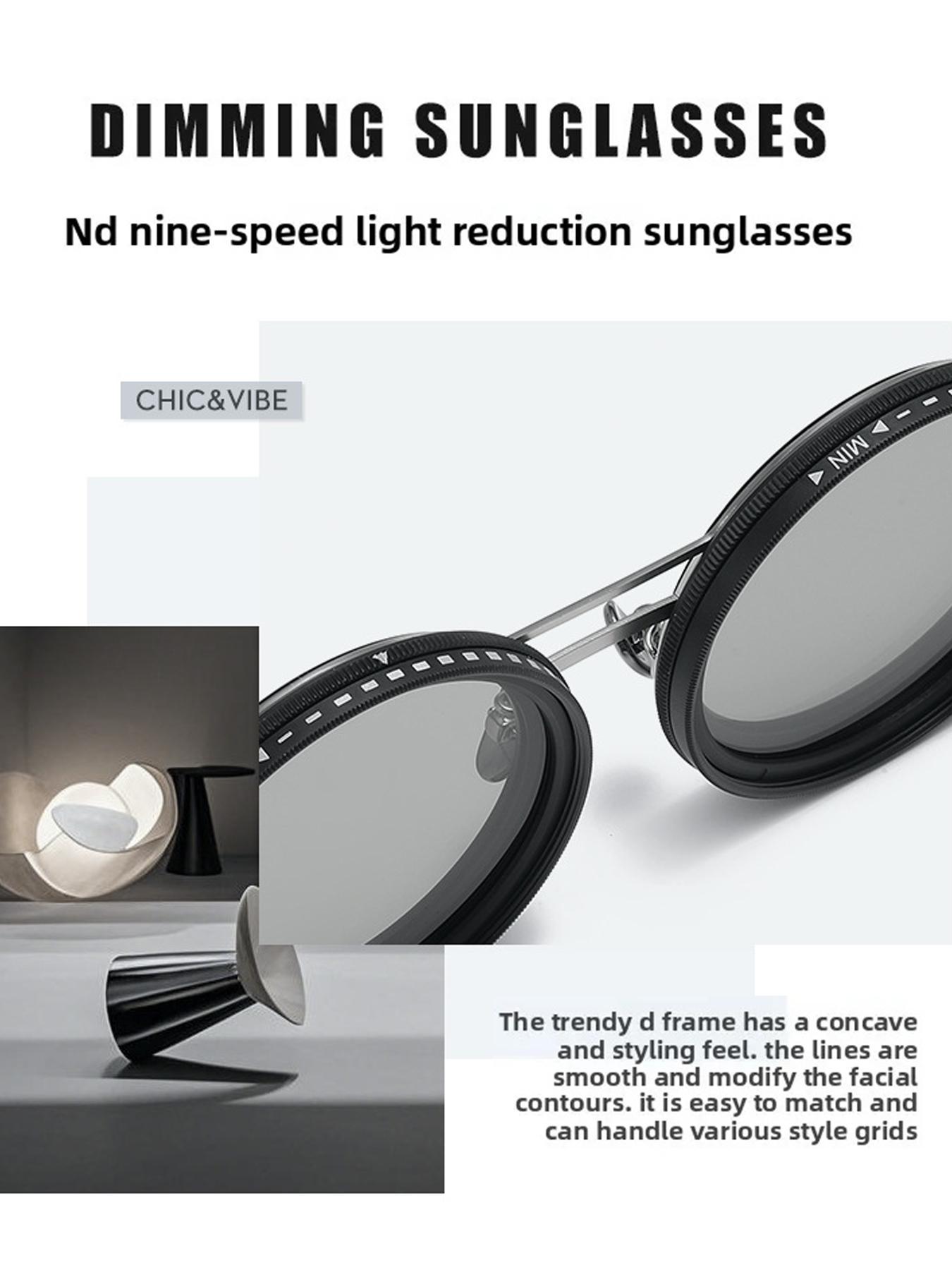Black Lens Brightness Adjustable Tint Aperture Sunglasses Polarized Fishing Handmade ND9 Adjustable Dimming Sunglasses Trendy Sun Glasses