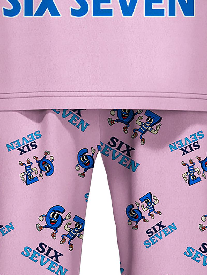 #67 Print Christmas Pajama Set Long Sleeve Pants for Kids and Youth, Six Seven Meme Pattern Homewear for Boys and Girls, Loose Fit, All Seasons, Holiday Christmas Gift Idea, Cartoon Print Pajama