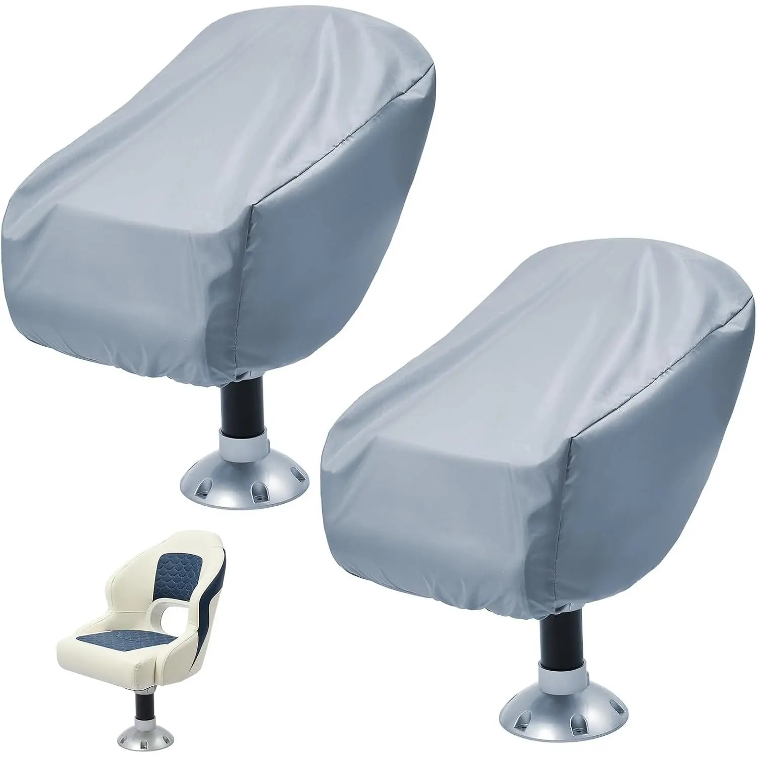 2 Pack Boat Seat Covers Waterproof 900D Heavy Duty Boat Captain Chair Cover | 24W x 22D x 14H inch, Grey
