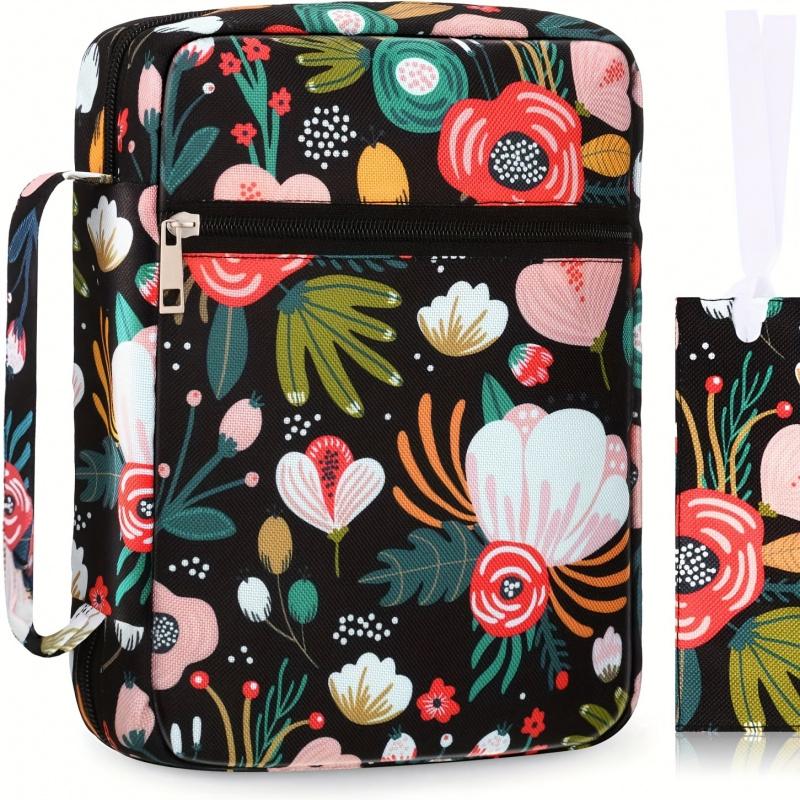 Floral Pattern Bible Cover for Women Girls Kids with Handle Strap Stand Portable Book Sleeve for Church School Gift
