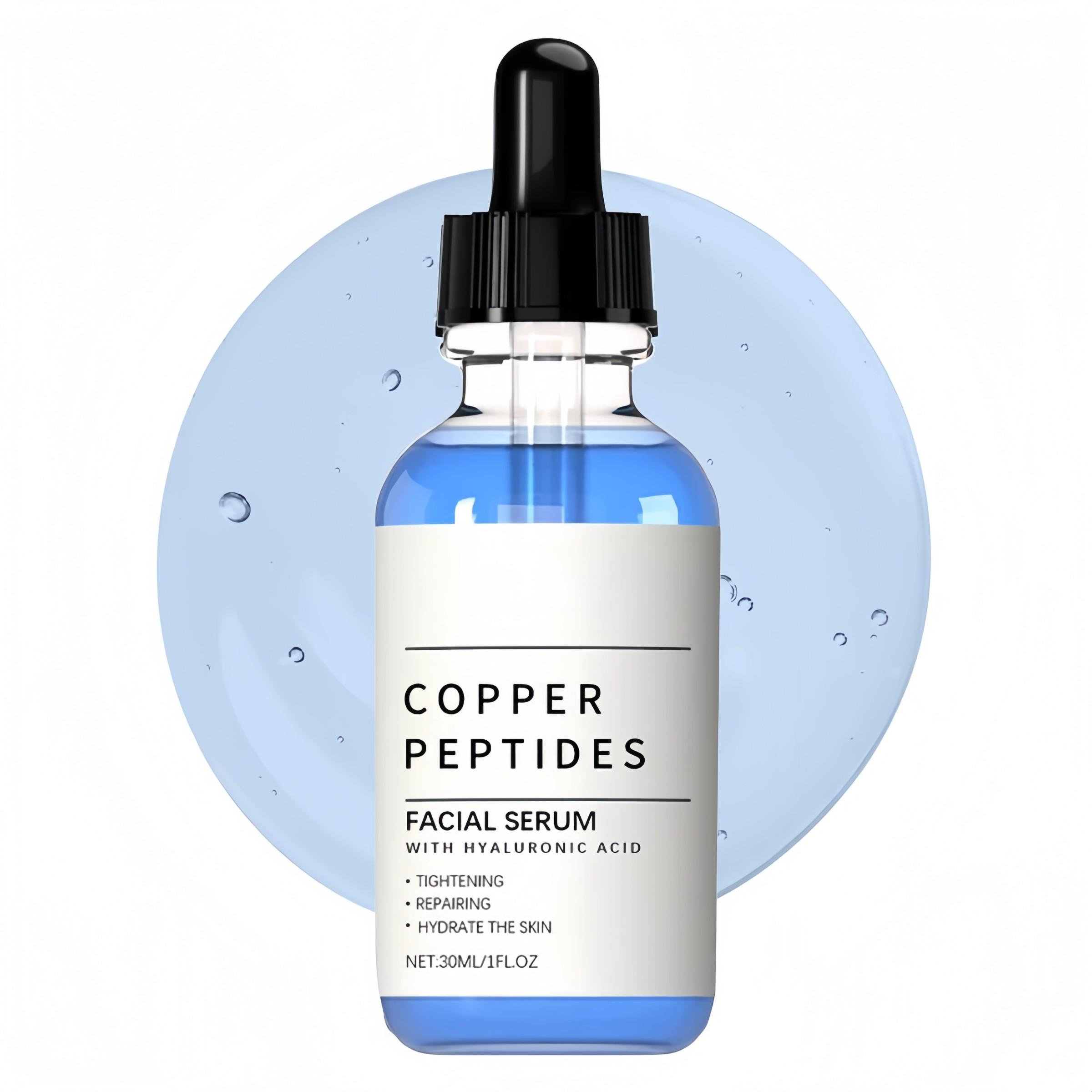 Copper Peptides Serum, GHK-Cu Peptides Serum for Face - Tightening, Soothing, Collagen Boosting, Hydrate, Skin Repair - with Hyaluronic Acid - Fragrance-Free - Firming Anti Wrinkle, Anti Aging Serum