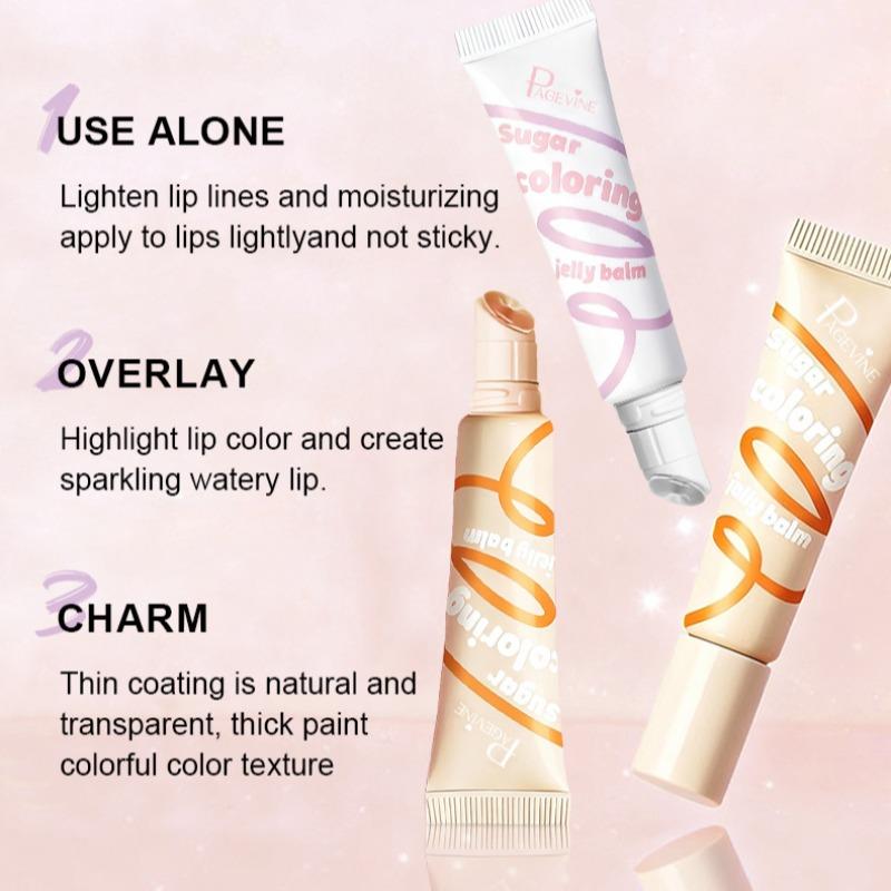 1PC Tinted Lip Jelly 4 Colors PAGEVINE Sugar‑Coloring Balm Light‑Tint Formula Long‑Lasting Hydrating Pastel Squeeze Tube For Date Natural‑Look Lip Cosmetic Gift