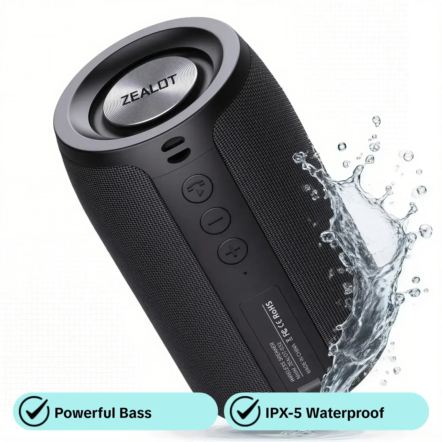 ZEALOT Portable Bluetooth Speaker, Compact Portable Audio, Wireless Stereo Speaker, Rechargeable Speaker - with Powerful Bass, IPX4 Waterproof, Supports TF Card, USB, AUX & Phones/Computers - Perfect for Home, Outdoor, Bathroom