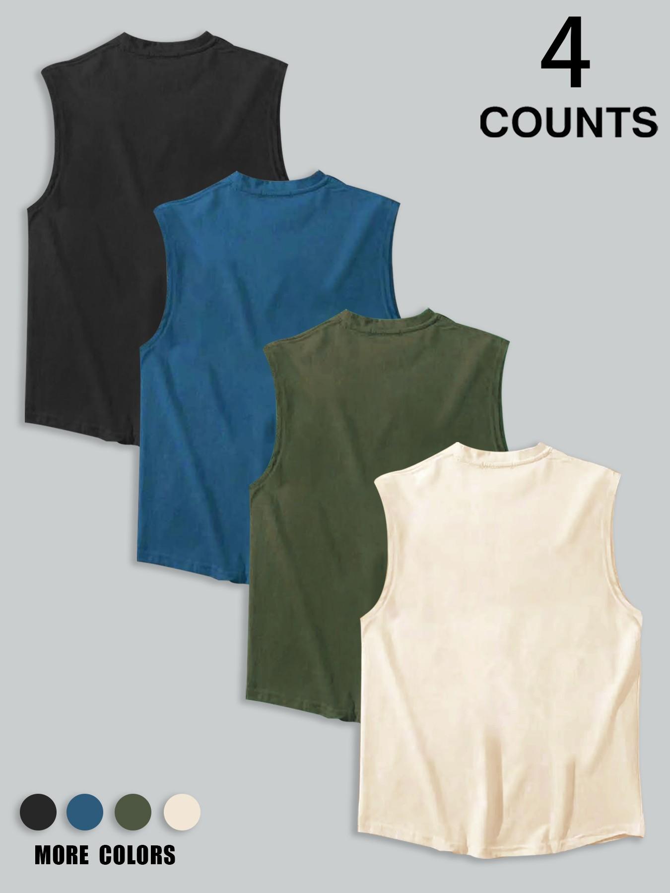 Men's 4-Pack Palm Tree & City Scene Graphic Sleeveless Tank Tops, Summer Vacation Casual Athletic Vests, Beach Streetwear #SummerStreetwear #PalmTreeTank #BeachWear #MensAthleticWear #TikTokMadeMeBuyIt