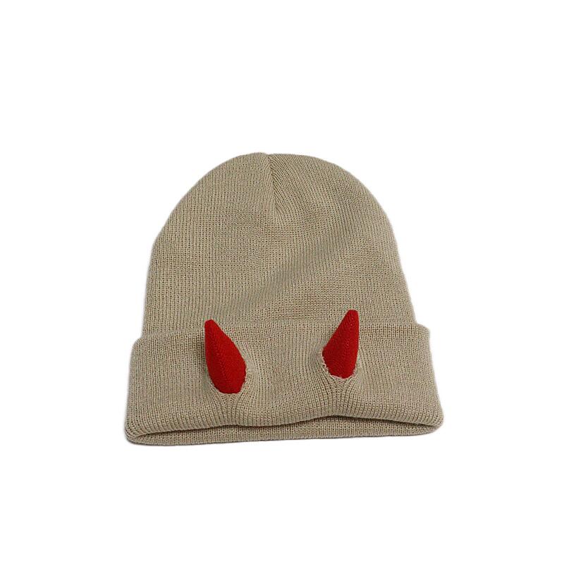 Reversible Knit Beanie with 3D Devil Horns - Soft Acrylic Material, Stretchy & Warm, Unisex Winter Hat, Multiple Colors, Perfect for Men & Women
