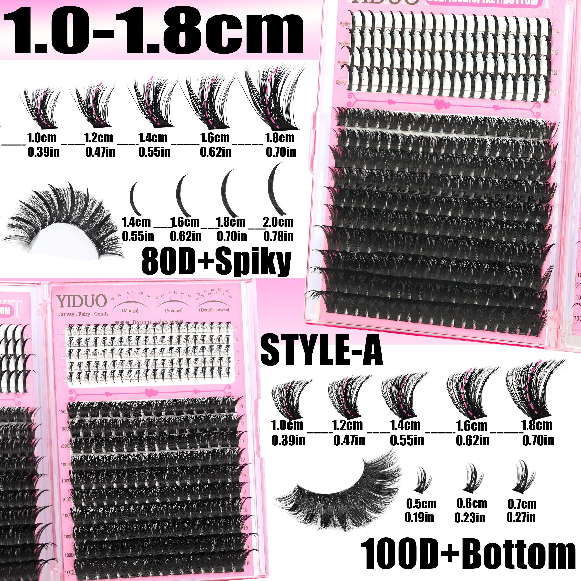 8-Style Volume D-Curl Individual Lash Clusters Kit - 1520-Piece, 40D-300D & Bottom/Spiky Styles - Eyelash Extensions Kit with Lash Bond & Seal, Tweezers, Remover, Eyeliner Pencil & Eyelash Brush - Easy DIY At-Home Eyelash Set