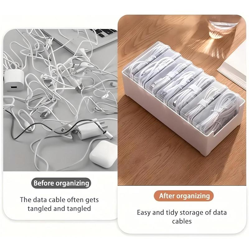 Multi-Function Cable Organizer Box, Home Charging Cable Storage Solution, Tangle-Free Cord Separator & Accessory Holder, Desk Supplies Set, Desk Organizer Tidy