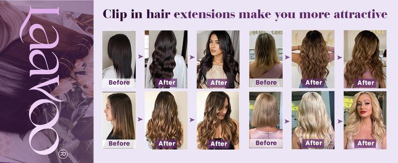 LaaVoo Clip in Hair Extensions Real Human Hair Straight 5 counts Clip in Extensions Hairpiece TikTokShopBlackFriday