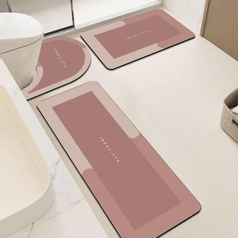 Soft Absorbent Non Slip Bathroom Mat Set, 3 Counts/set including Washable Rug & Toilet U Shaped Mat & Entrance Door Mat, Home Decor