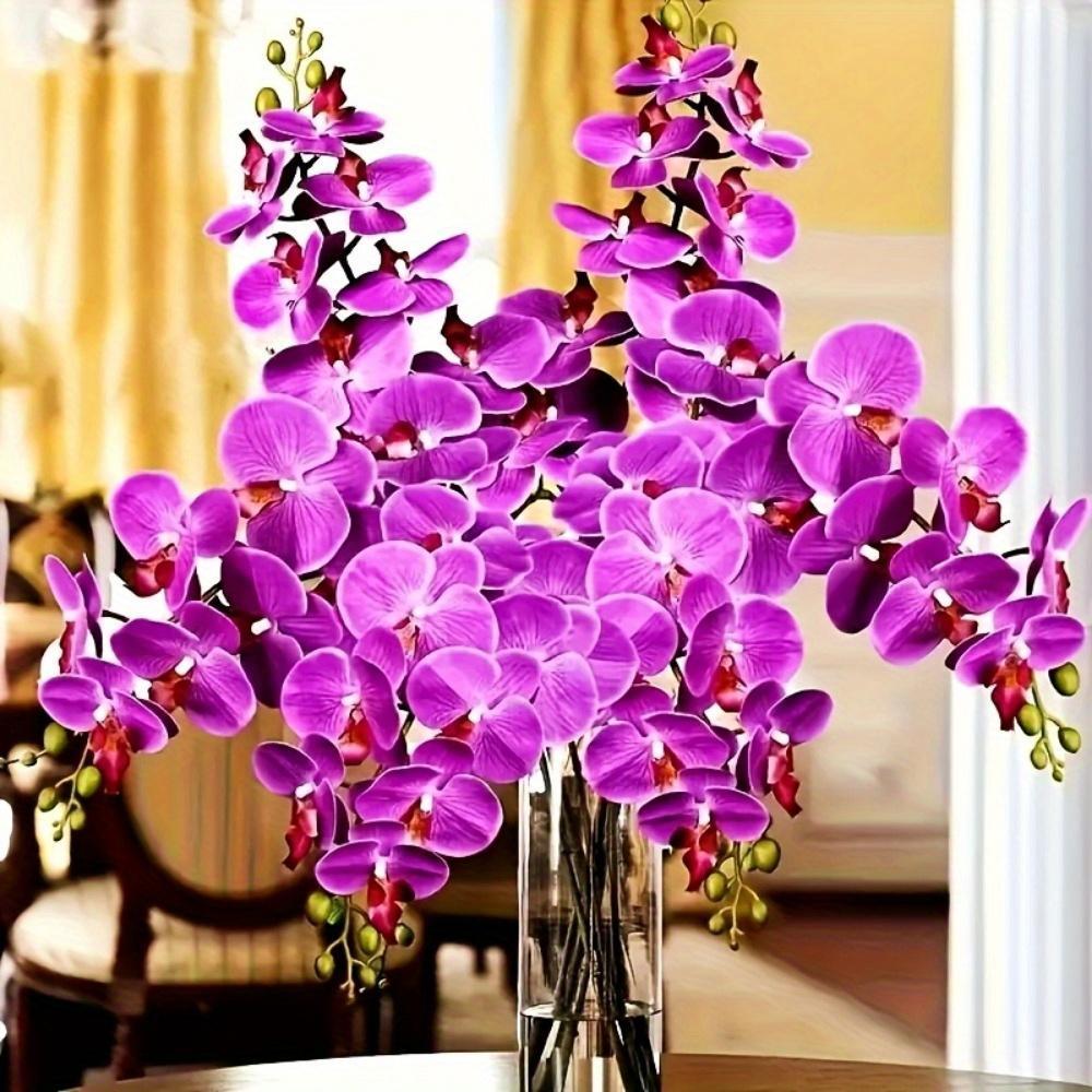 3 artificial butterfly orchids with simulated tactile flower heads and artificial stems, suitable for engagement/wedding bridal bouquets, Valentine's Day, Mother's Day, Easter, spring/summer indoor home garden decoration