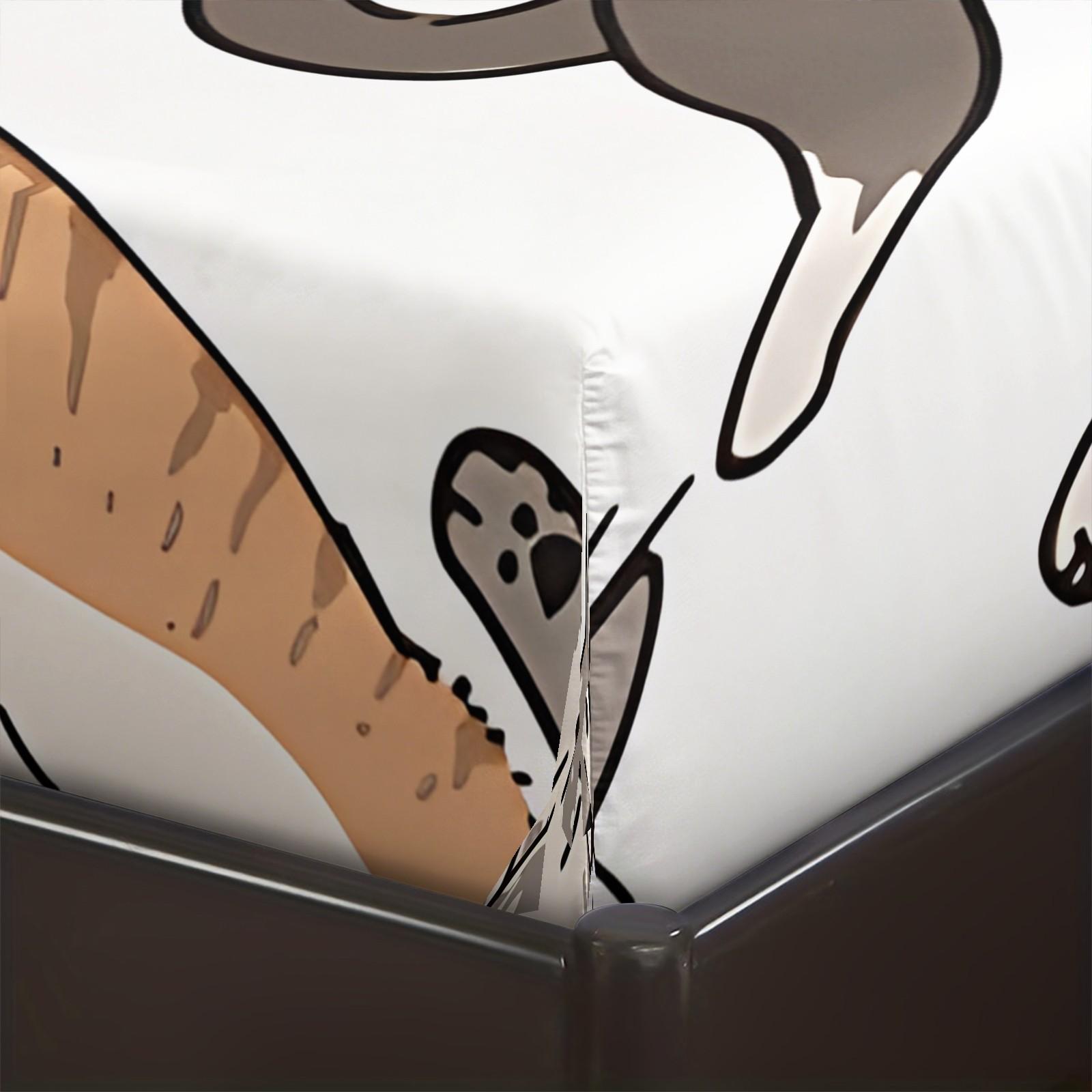 3Pcs Funny Cute Cat Digital Print Fitted Sheet Set, Cartoon Kitten Themed Bed Sheet Set, Soft Breathable Microfiber Bedding, Non-Slip All-Around Elastic, Perfect for Cat Lovers Bedroom, Guest Room, Dorm, Year-Round Use - No Filling