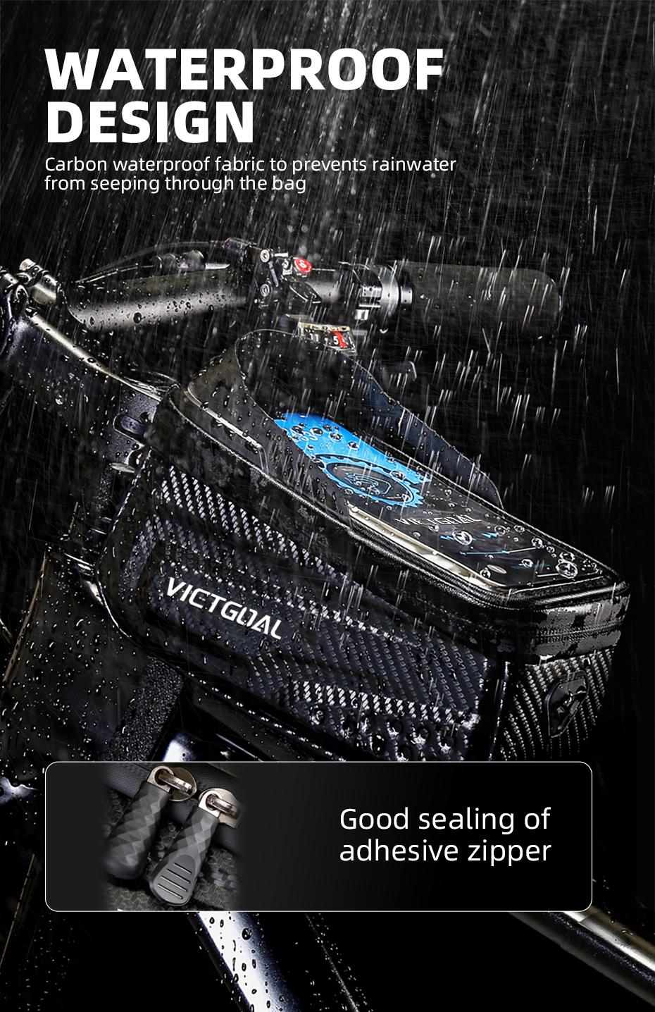 Bicycle Top Tube Frame Bag, Waterproof Bike Phone Holder 6.8″ Touchscreen Phone Storage Bag, Large Capacity Cycling Accessories for MTB Road Bike