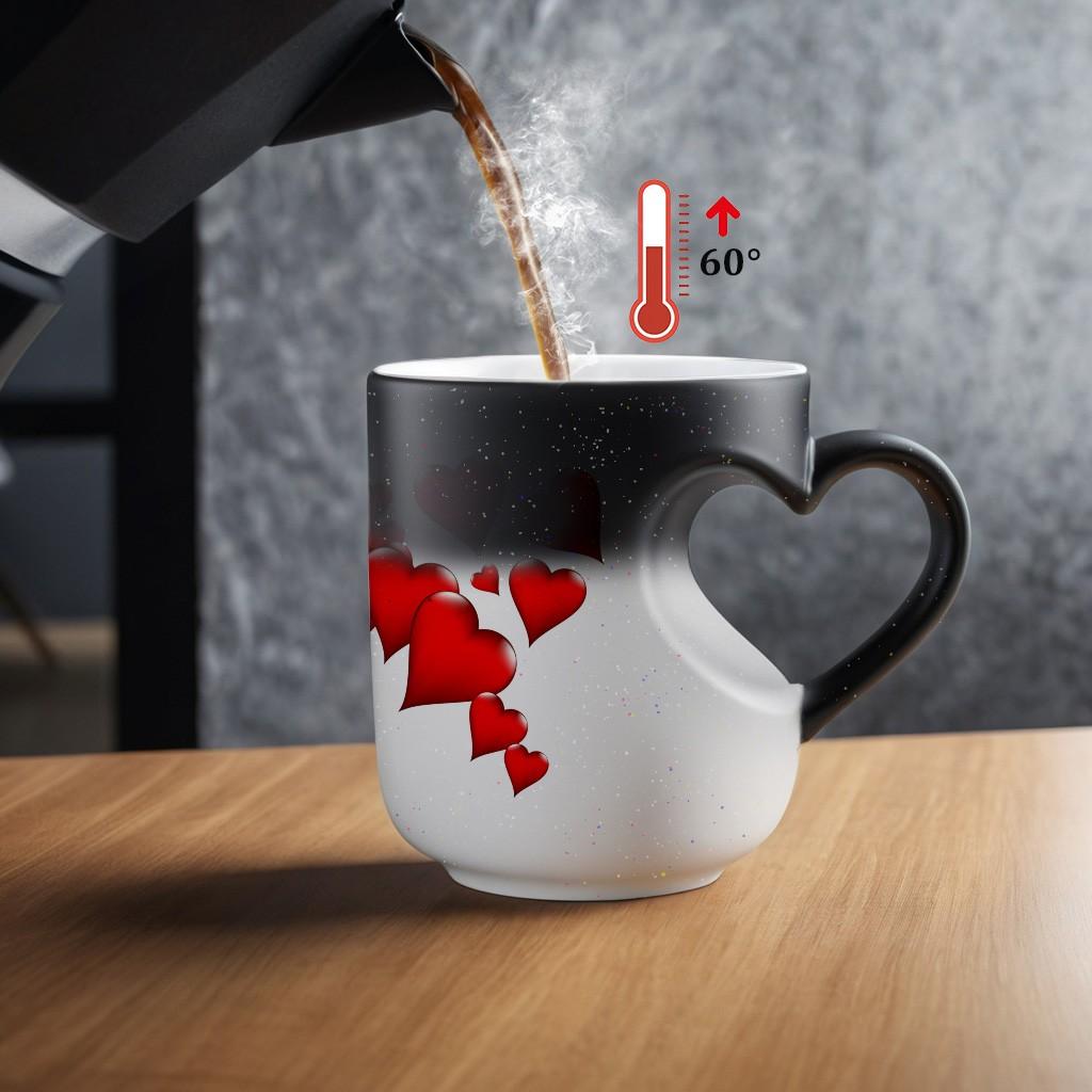 1pc Magical Color Changing Mug with Heart-Shaped Handle, 11oz Unique Heart Design, Red Heart Pattern, Heated Gradient Mug, Perfect for Mother'S Day, Birthdays and Holiday Gifts