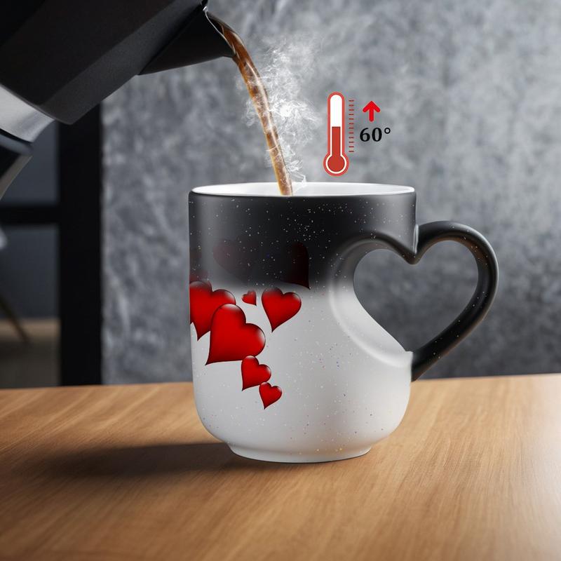 1pc Magical Color-Changing Novelty Coffee Mug with Heart-Shaped Handle, 11oz Unique Red Heart Design, Heated Gradient Mug, Insulated & Reusable, Perfect for Birthdays, Valentine's Day and Holiday Gifts