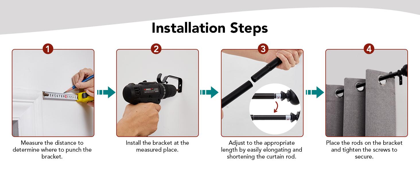 Deconovo Adjustable Heavy Duty Curtain Rod - Telescopic for Bedroom/Living Room, Easy Install (3/4" Steel, Brackets & Finials, Grommet/Tab)