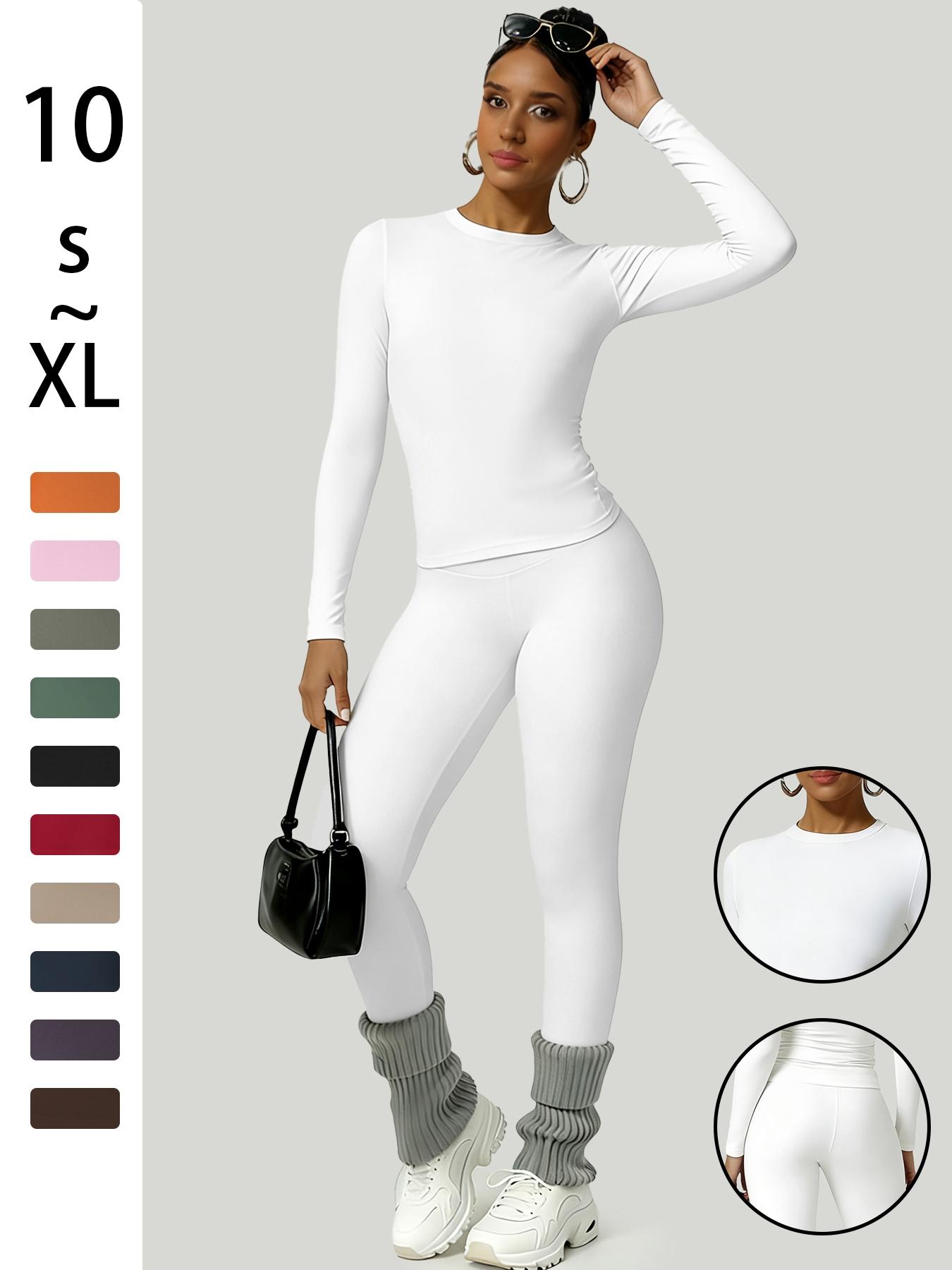 Women's Simple Solid Color Sportswear Set, Comfortable T-Shirt & Slimming Leggings, Perfect for Fall Winter Yoga & Daily Wear