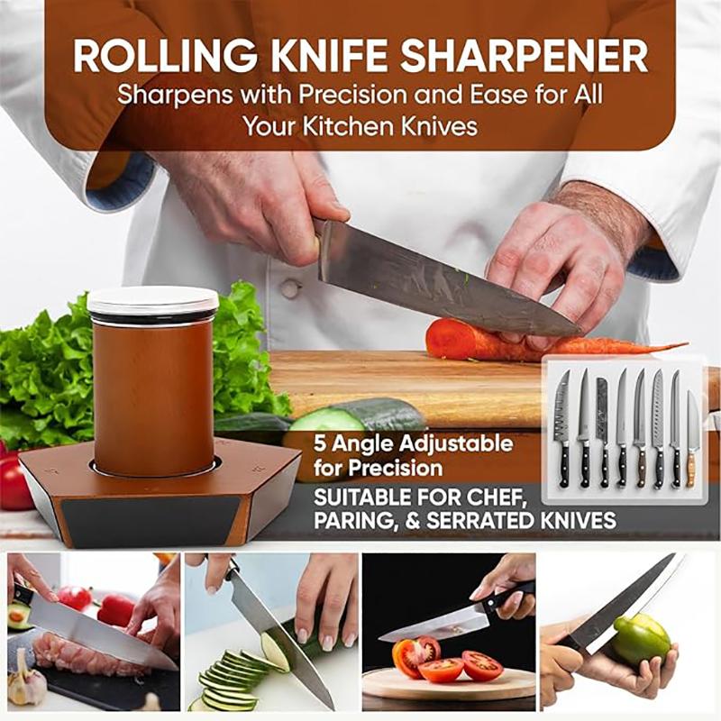 Rolling Knife Sharpener Engineered for Straight Edge and Premium Stone Set for sharpening 5