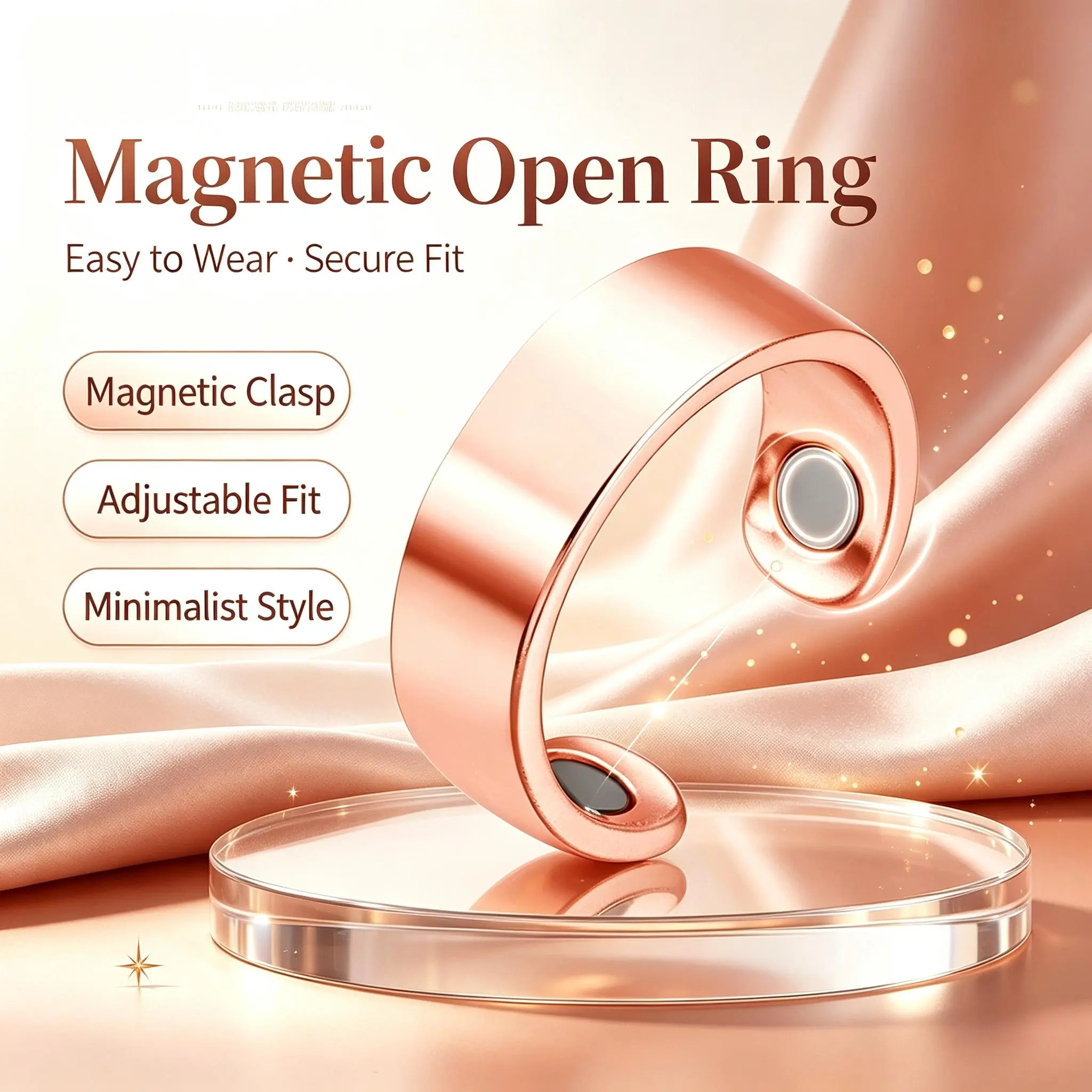 Men's Adjustable Open Magnetic Titanium Steel Cuff Ring - 5G IP68 Waterproof Fitness Tracker with Temperature Monitoring, Pedometer, Magnetic Hold, Adjustable Fit for Outdoor Sports, Casual Wear (Sports & Outdoor Accessory) Rose Gold