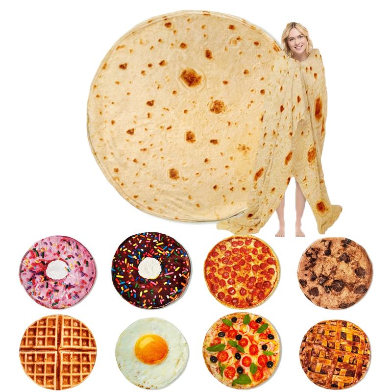 Food Themed Blanket, 1/2 Counts Realistic Donut & Pizza & Tortilla Pattern Throw Blanket, Soft Comfortable Nap Blanket for Home & Office