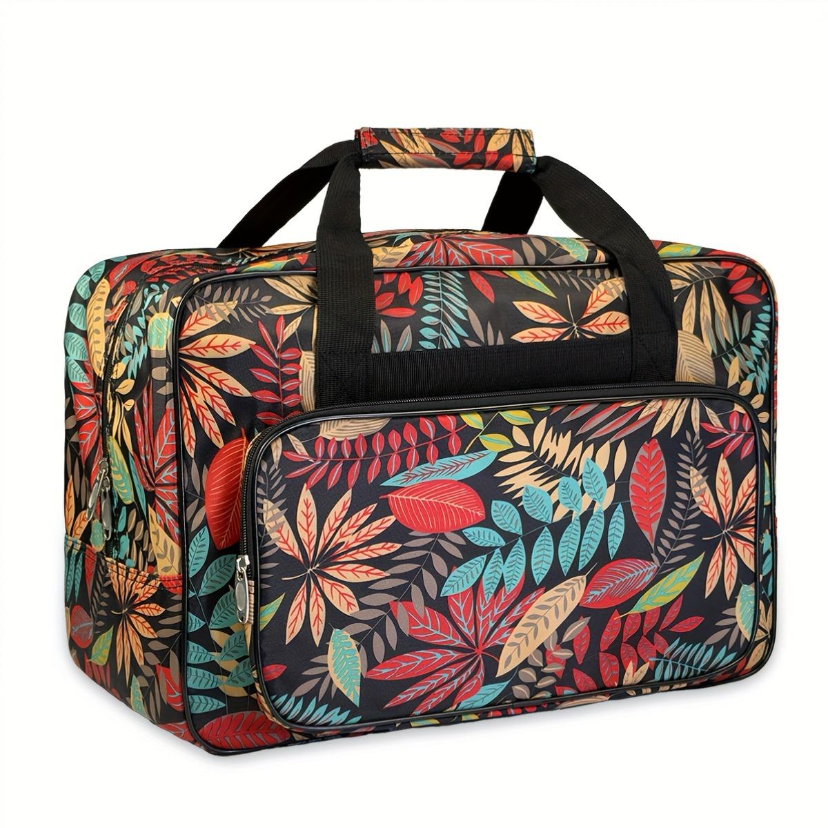 1pc Fabric Sewing Machine Carry Case with Pocket, Mixed Color Leaf Pattern, Universal Travel Tote Storage Bag for Most Standard Sewing Machines