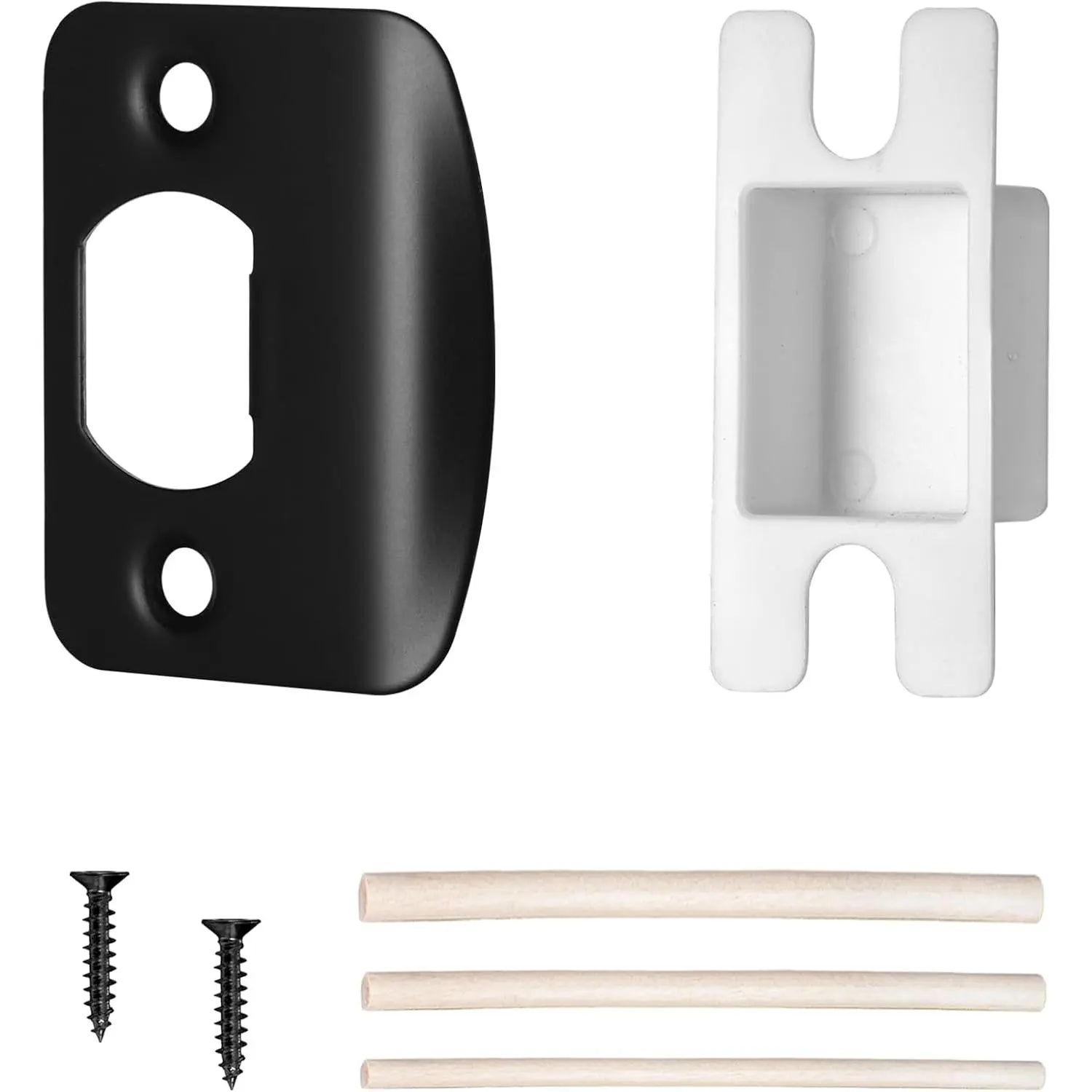 Door Strike Plate for Interior Doors, Matte Black, 1 Pack | 2-1/4"x1-3/4"  Reinforcement Door Lock Plate|Repair Kit with  Dowels|for Interior/Exterior Doors|Stainless Steel