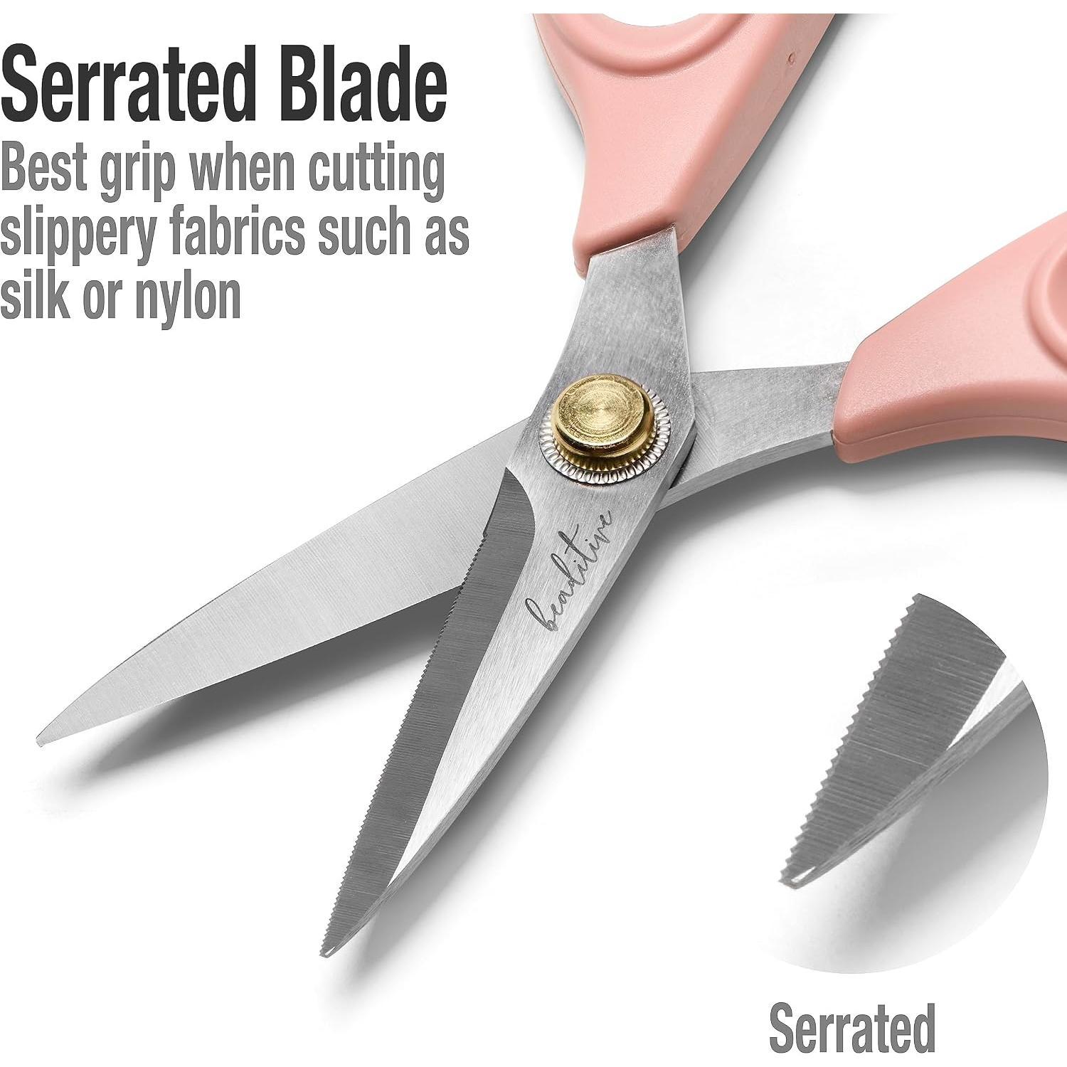 Sewing  - 6-Inch Stainless Steel Fabric  - Professional  With Serrated  for Cloth  & Quilting - Comfortable Craft Tailor & Dressmaker Shears – Light Coral