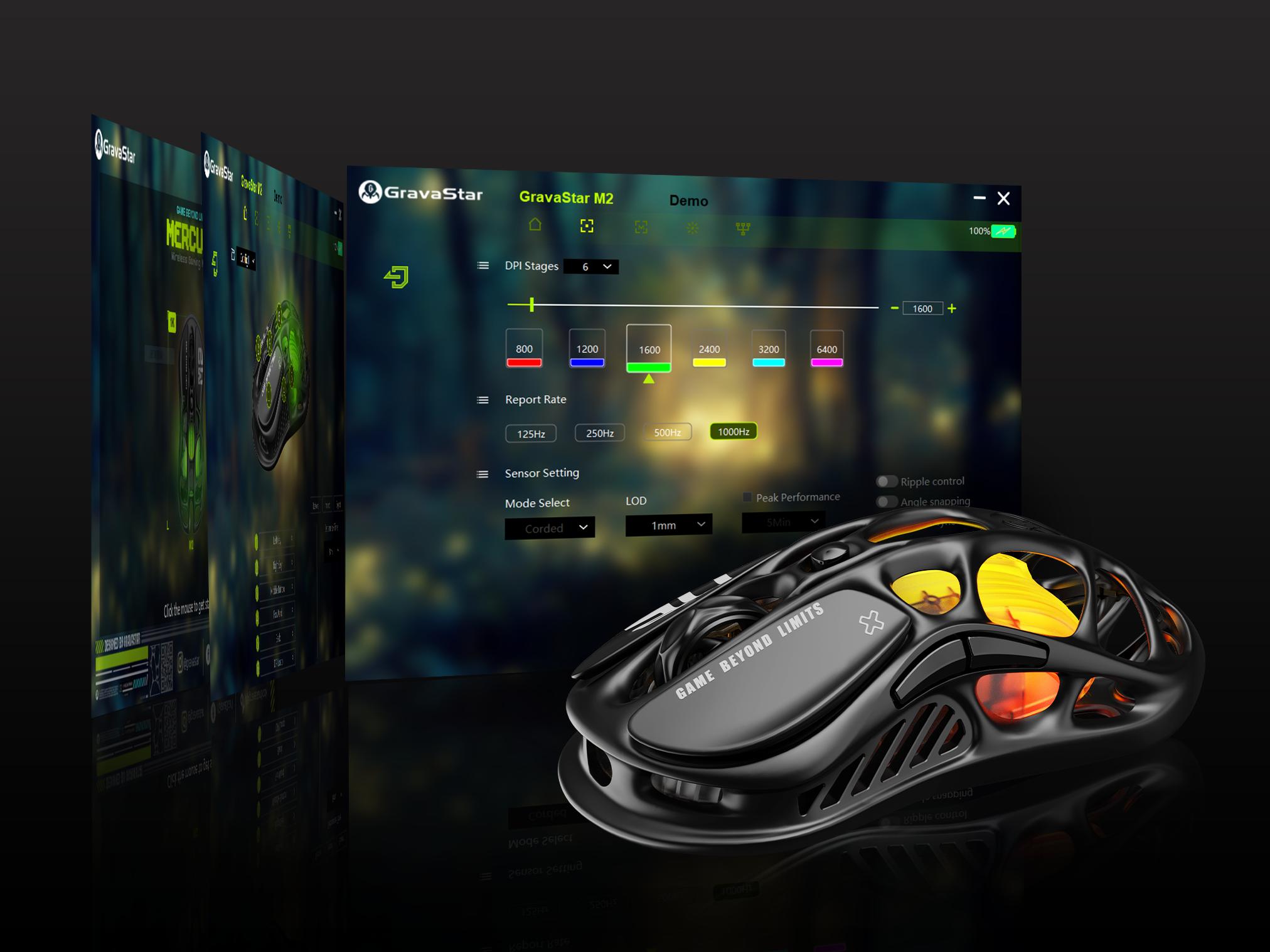 GravaStar Mercury M2 Gaming Mouse High Performance Wireless, PAW3395 Sensor, High-precision 26,000 DPI, RGB, Hollow-our design, 5 Programmable Buttons, Triple way to connect 2.4G wireless, Bluetooth, wired On-Board Memory, PC / Mac, gaming and work, Black
