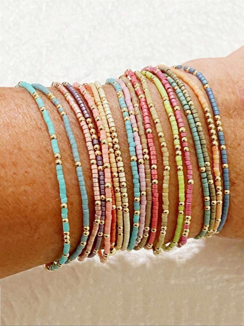 Boho Style Colorful Beaded Bracelet, Stackable Bracelets, Fashionable Jewelry for Women & Girls, Pride 2025, LGBTQ, Trendy All-match & Exquisite Jewelry for Birthday Gift