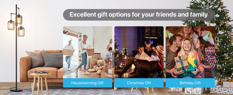 GLITGATE Black Floor Lamp, Dimmable Industrial Gold Floor Lamp Farmhouse Floor Lamps for Living Room with Cages 70'' Tall Lamp Modern Floor Lamp Standing Lamp for Bedroom Office Living Room 3 LED Bulbs Included