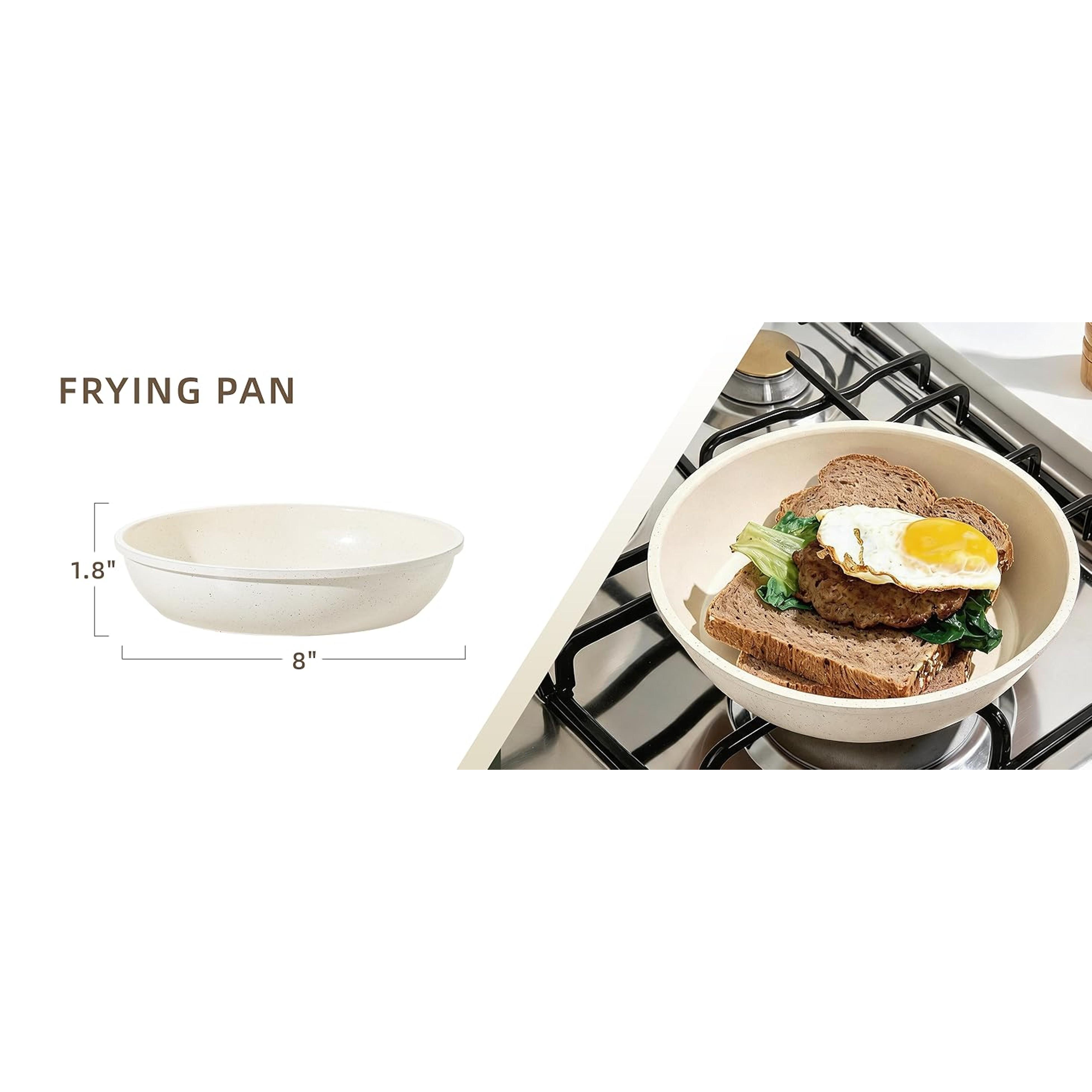 Ceramic Cookware Set Non Stick 8Pcs Pots and Pans Set Detachable Handle Induction Kitchen Cooking Set with Frying Pans Oven Dishwasher Safe, PFAS/PFOA Free, Cream White