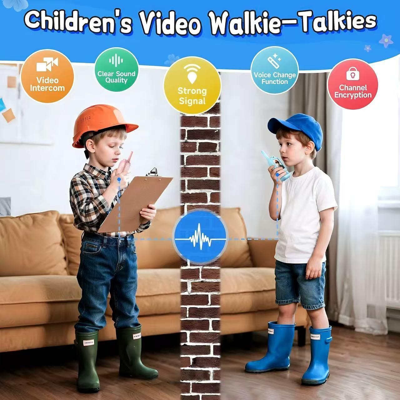 Children's walkie talkie with video, a pair of walkie talkies, rechargeable children's toy with high-definition camera and voice changer, suitable for outdoor, camping, student, gaming and indoor entertainment, Children's Day gift, Christmas gift