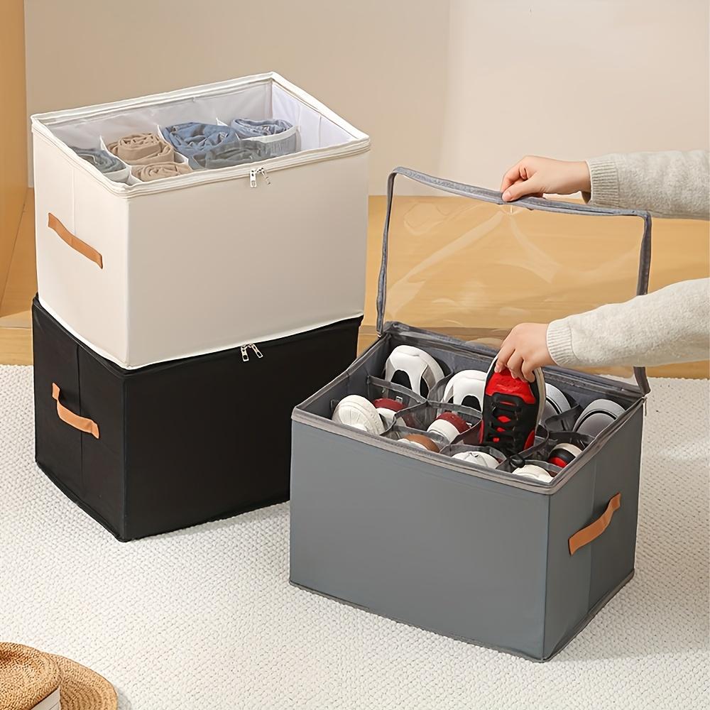 Foldable Oxford Shoe Box with Lid, Dustproof Multifunctional Storage Organizer, Space-saving Container for Shoes Clothes Accessories Home Bedroom Organization