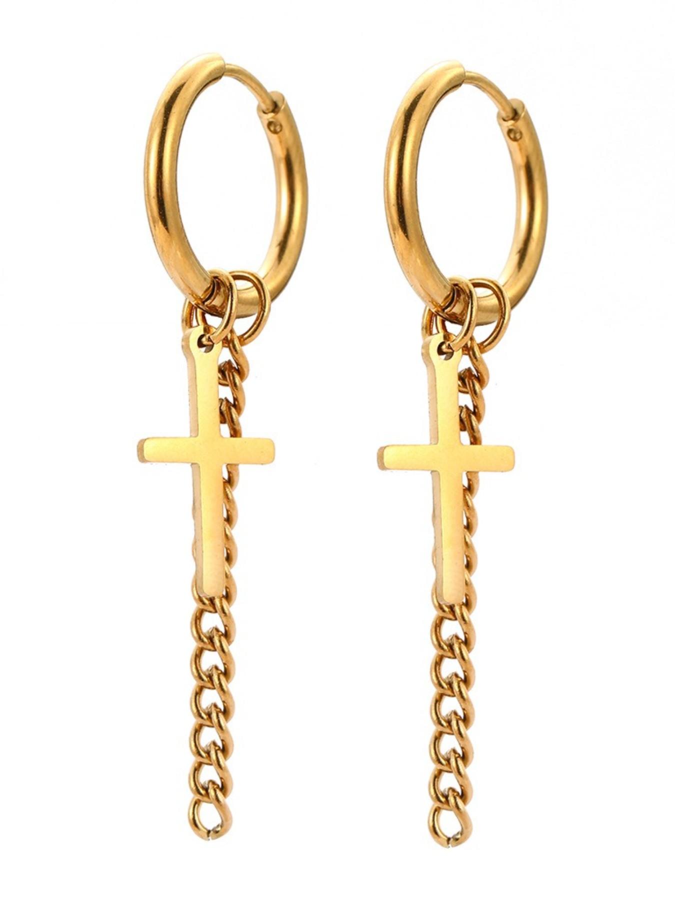 18K Gold-Plated Hip-Hop Punk Style - Unisex Cross Chain Earrings