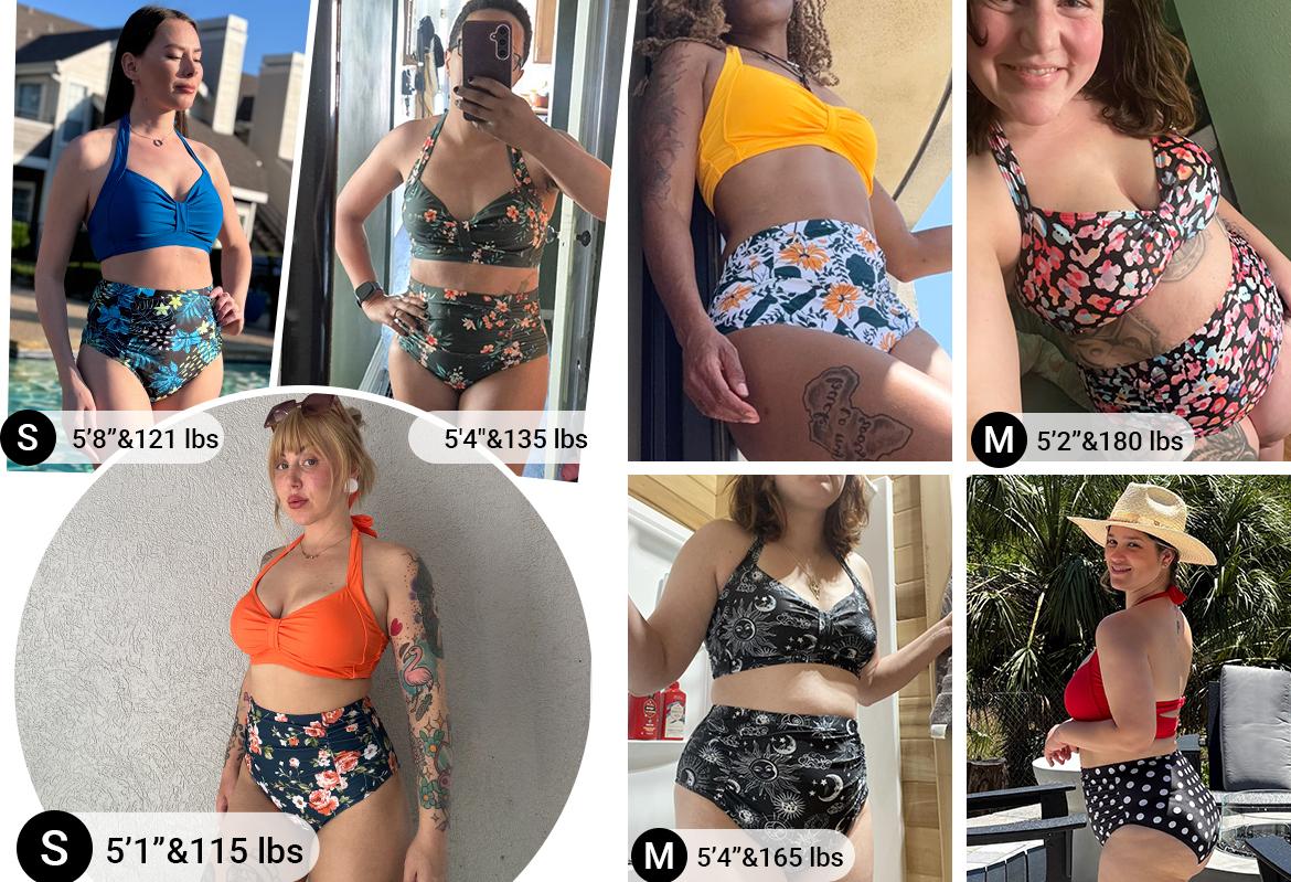 Holipick Women High Waisted Bikini Set Two Piece Tummy Control Swimsuit Halter Top with Bottom Bathing Suit Plus Size Swimsuit for Women Vintage Swimwear Ruffle Swimsuits