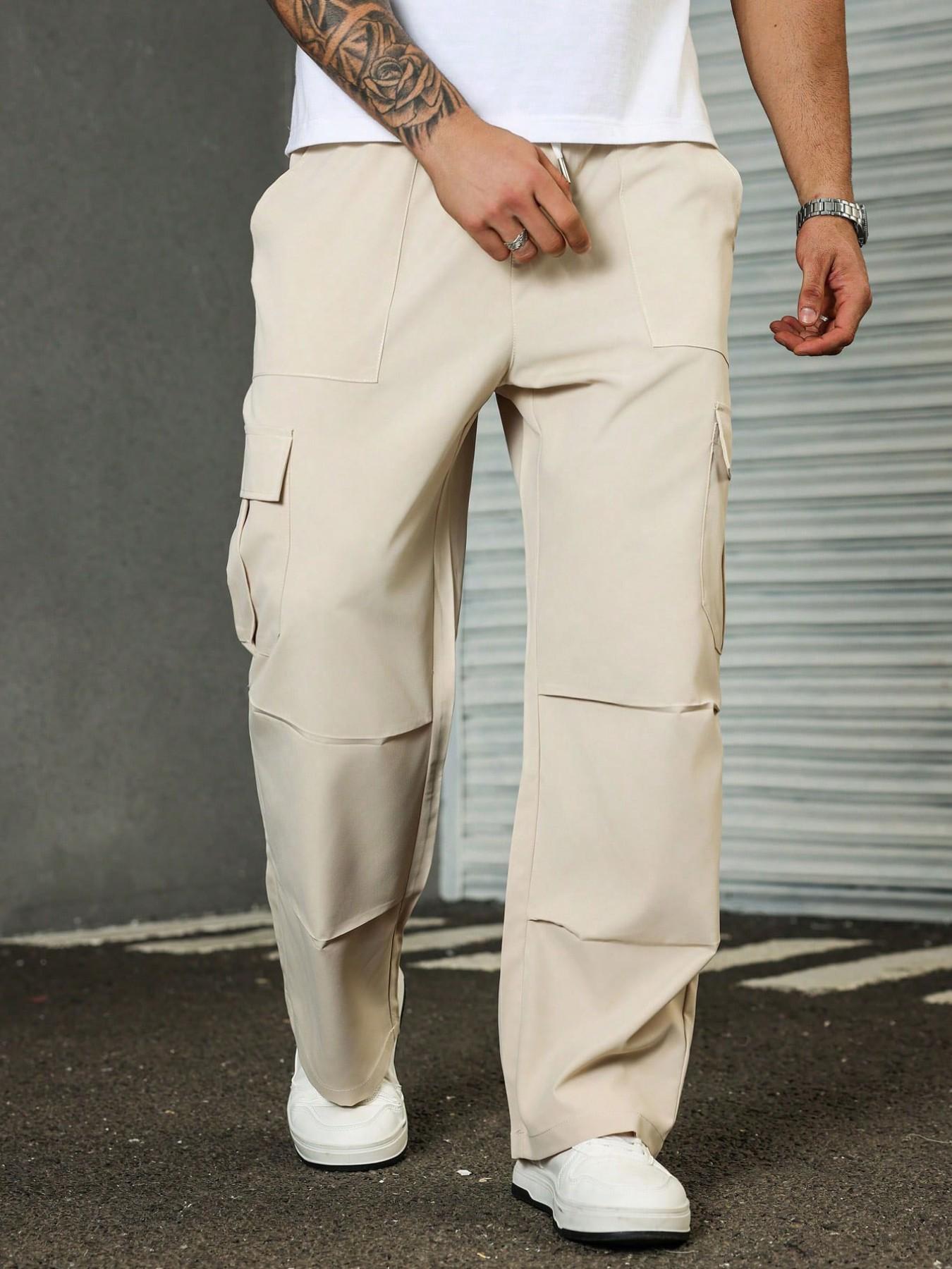 Men's Plus Size Lightweight Work Pants, Elastic Waist Drawstring Zipper Pockets, Comfortable Breathable, Ideal for Outdoor Casual Wear