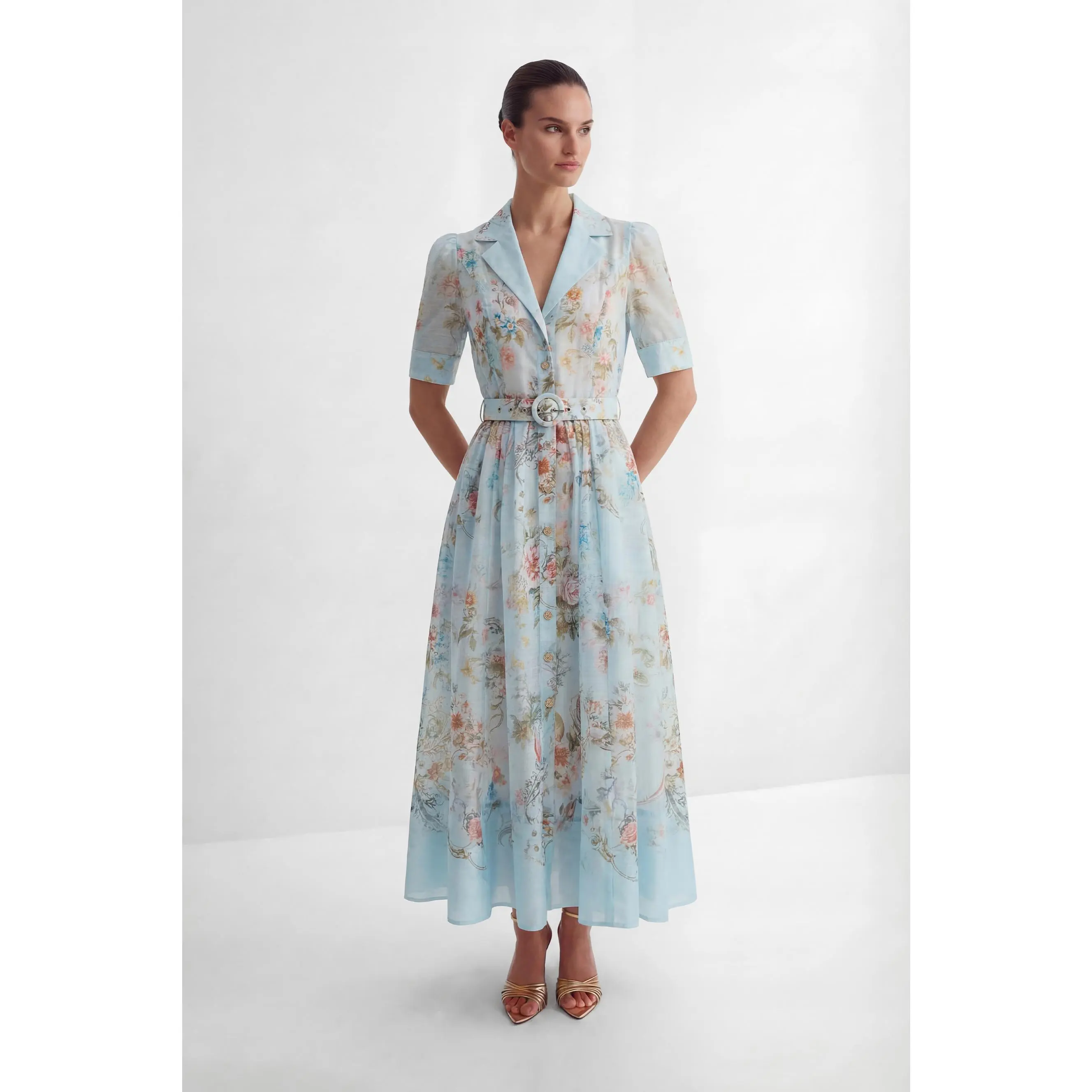 Garden Girl Moment Blue Floral Print Short Sleeve Maxi Dress