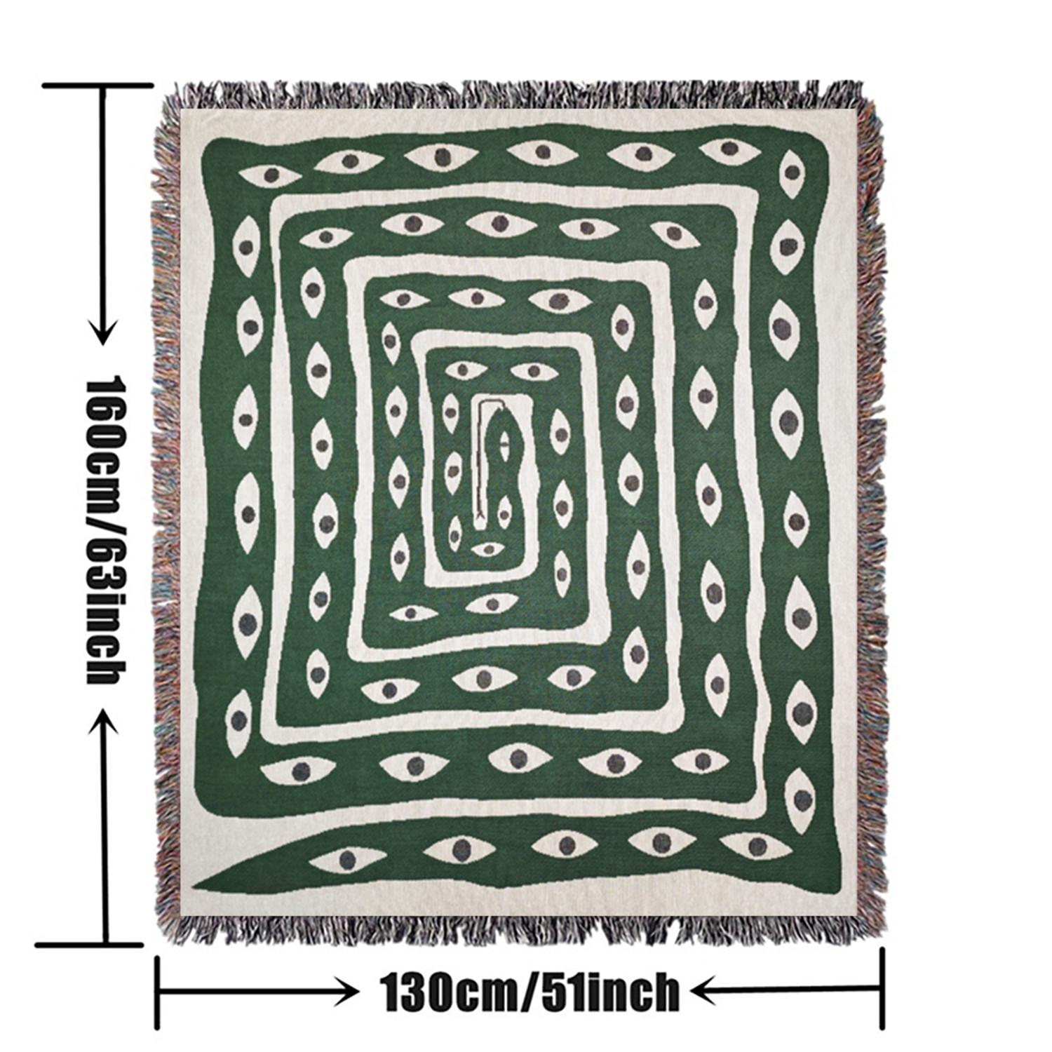Multi-Function Tassel Woven Blanket -Green Snake Pattern Bed Blanket, Also for Sofa Cover Couch Throw Blanket Armchair Home Decor Room Wall Art Tapestry Furniture Slipcover Tablecloth Shawl Outdoor Picnic Camping Beach Towel Office Nap Hippie