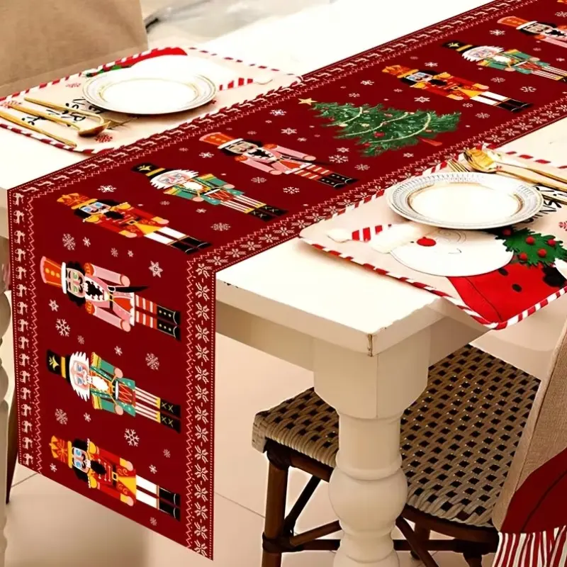 1pc Red Nutcracker Christmas Table Runner, Tree Snowflake Print, Washable Table Flag for Seasonal Winter Holiday Kitchen Dining Table Decor, Christmas Decorations 2026