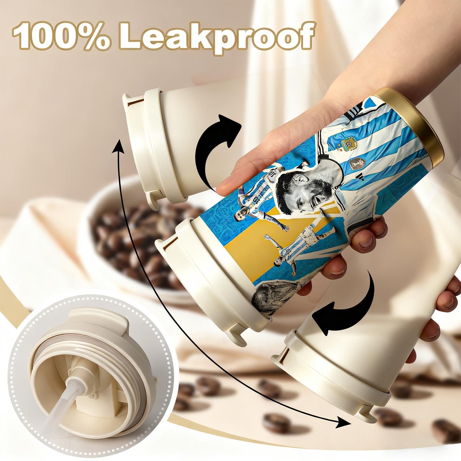 1 Pc insulated mug Messi Argentina champion vacuum cup, double wall stainless steel leak-proof travel coffee tumbler for hot cold drinks, keeps warm 12 h/cold 24 h, 18oz soccer fan thermal mug for women and men, world football lover holiday birthday gift