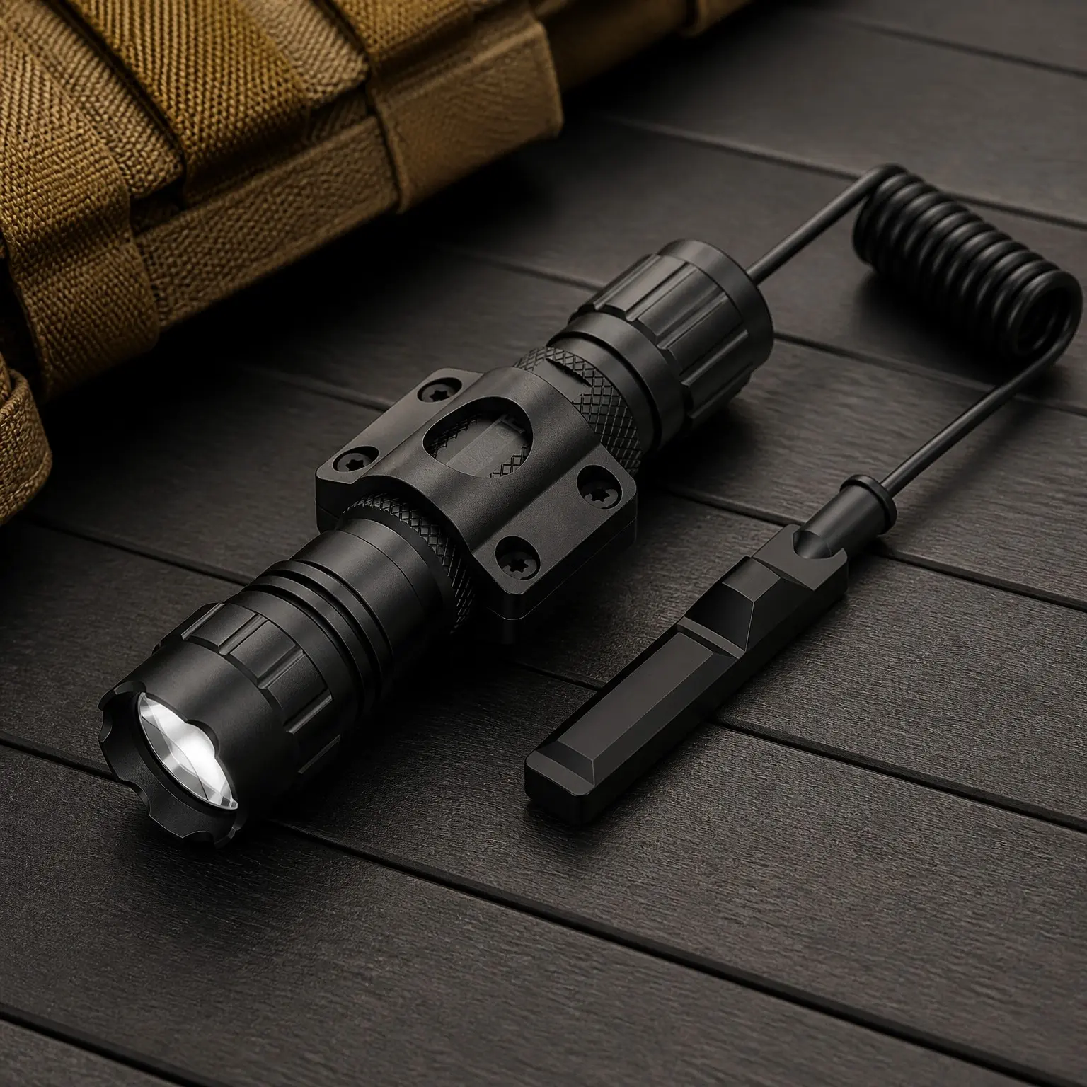 Tactical Flashlight 1200 Lumens LED Light M Lock Rail Mount Flashlight with Pressure Switch