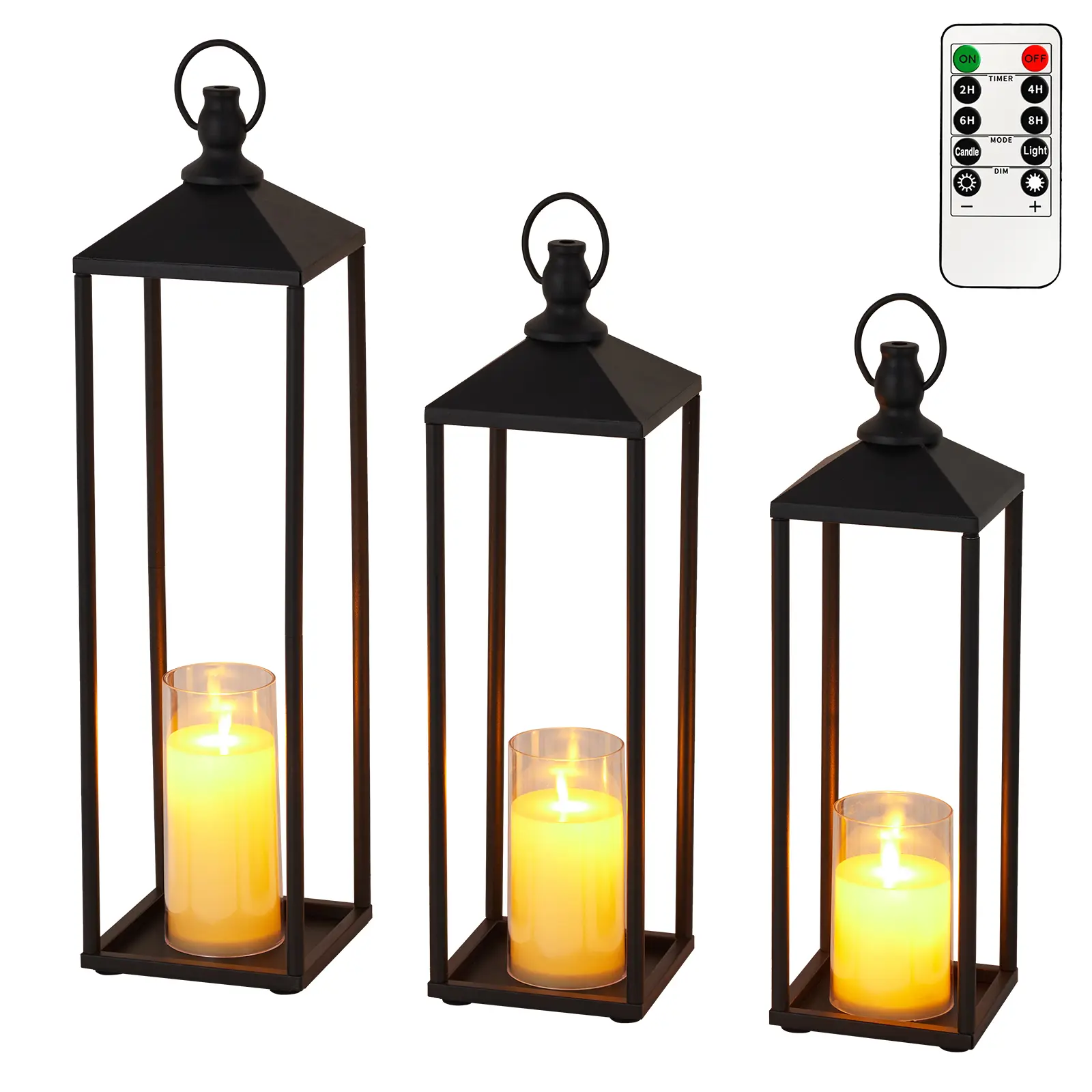 17", 19" & 22" Set of 3 Large Outdoor Lanterns, Black Metal Farmhouse Decorative Lanterns for Porch & Patio, Glassless Hanging Floor Decor